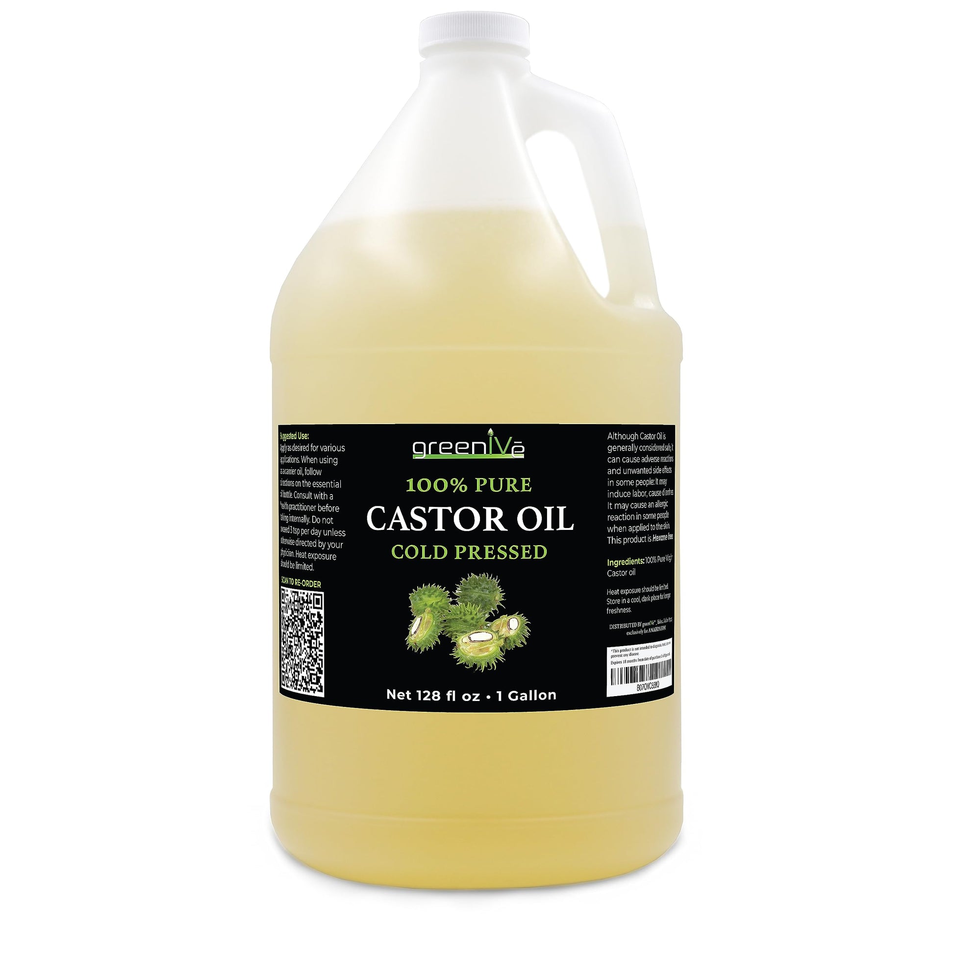 GreenIVe - 100% Pure Castor Oil - Cold Pressed - Hexane Free - Exclusively on Amazon (3790ml ( 3.8l))