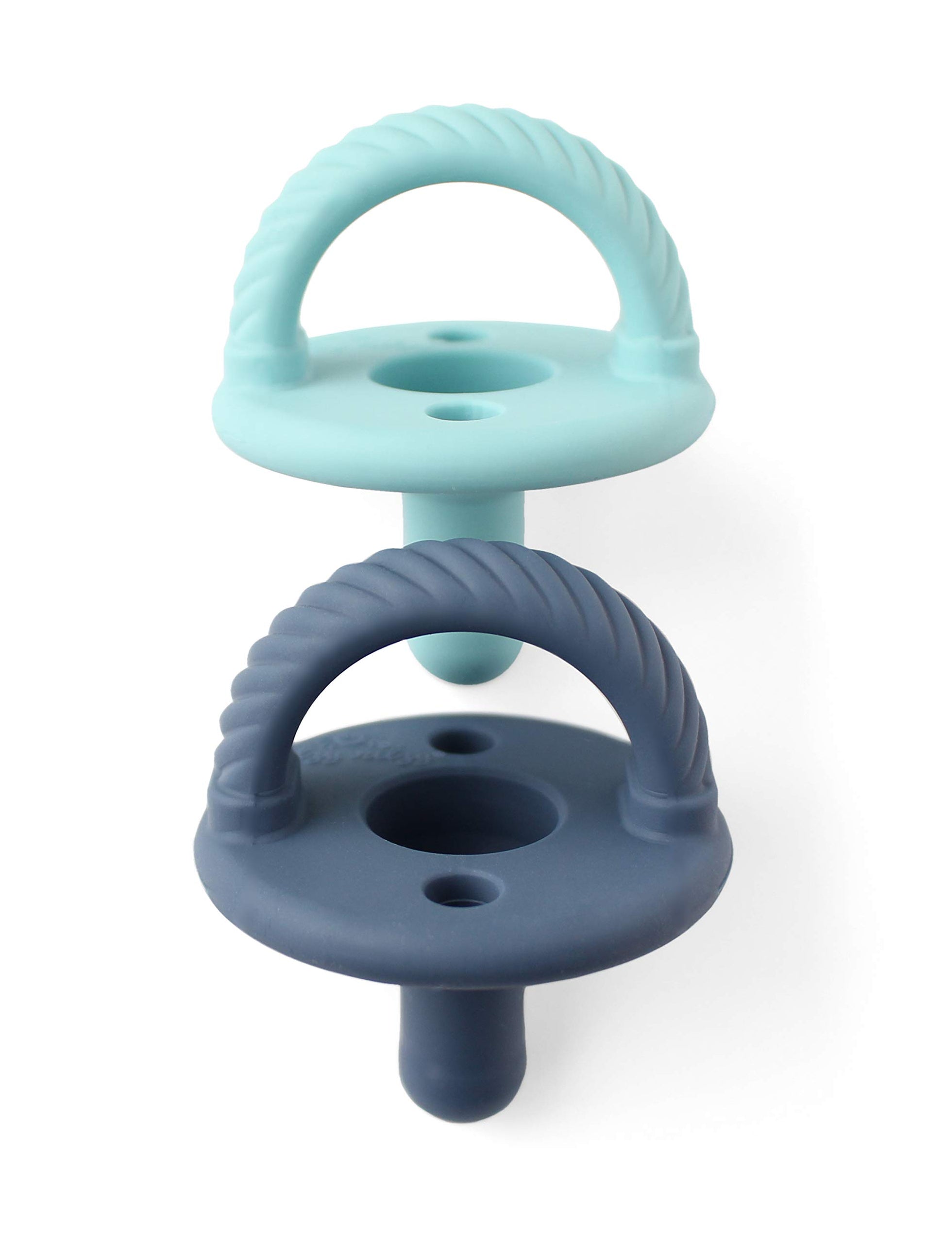 Itzy Ritzy Sweetie Chupete chupete chupete de silicona para recién nacidos con mango plegable y dos agujeros de aire para mayor seguridad; juego de 2 pulgadas náutico de la marina y el huevo de Robin's de 2 pulgadas, edades recién nacidas y mayores