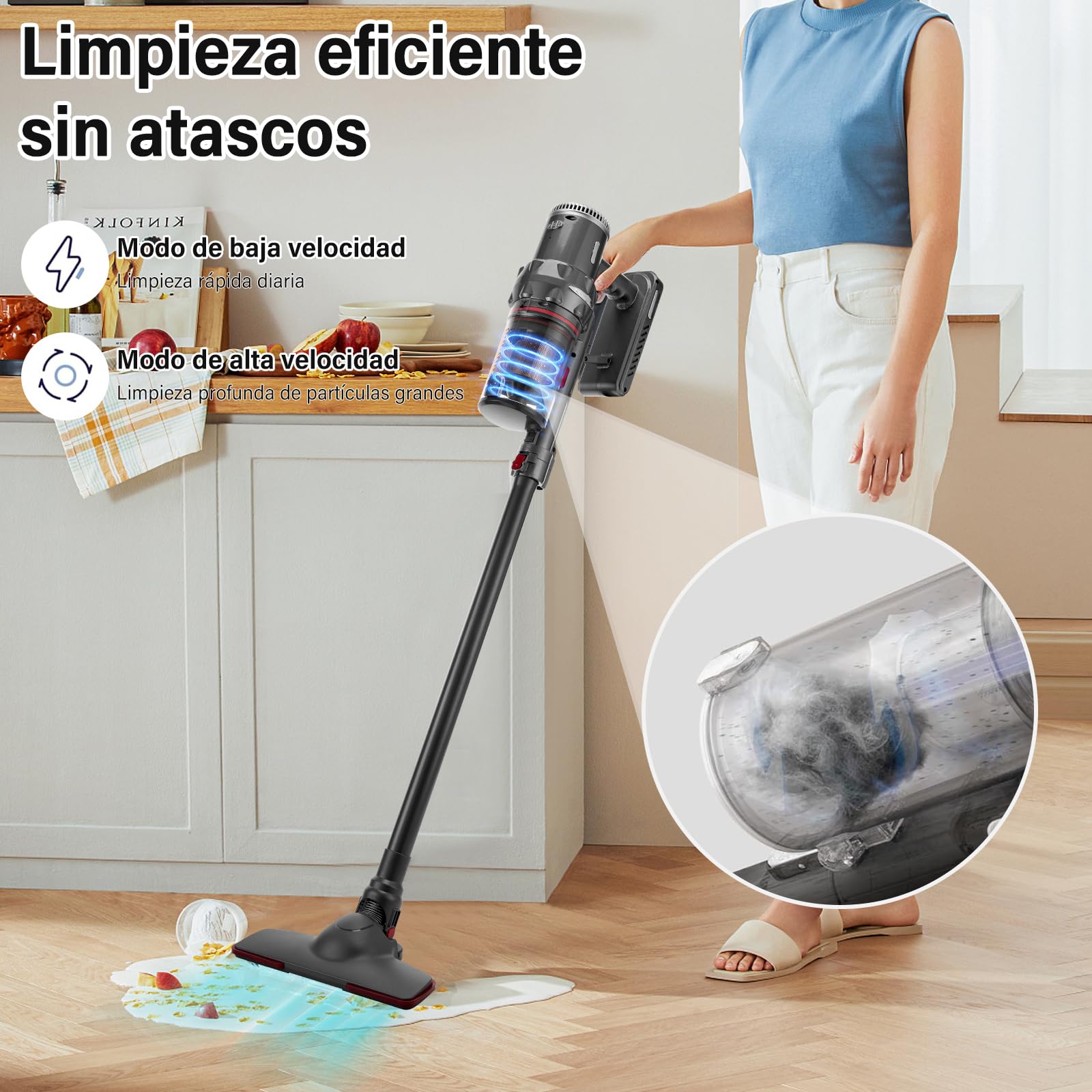 Aspiradora Inalámbrica, 16kPa Aspiradora de Mano con 4 Boquillas, Tiempo de Ejecución Duradero, 3 en 1 Aspiradora Vertical para Limpieza de Sofás, Alfombras, Pelos de Mascotas y Auto (Plata)