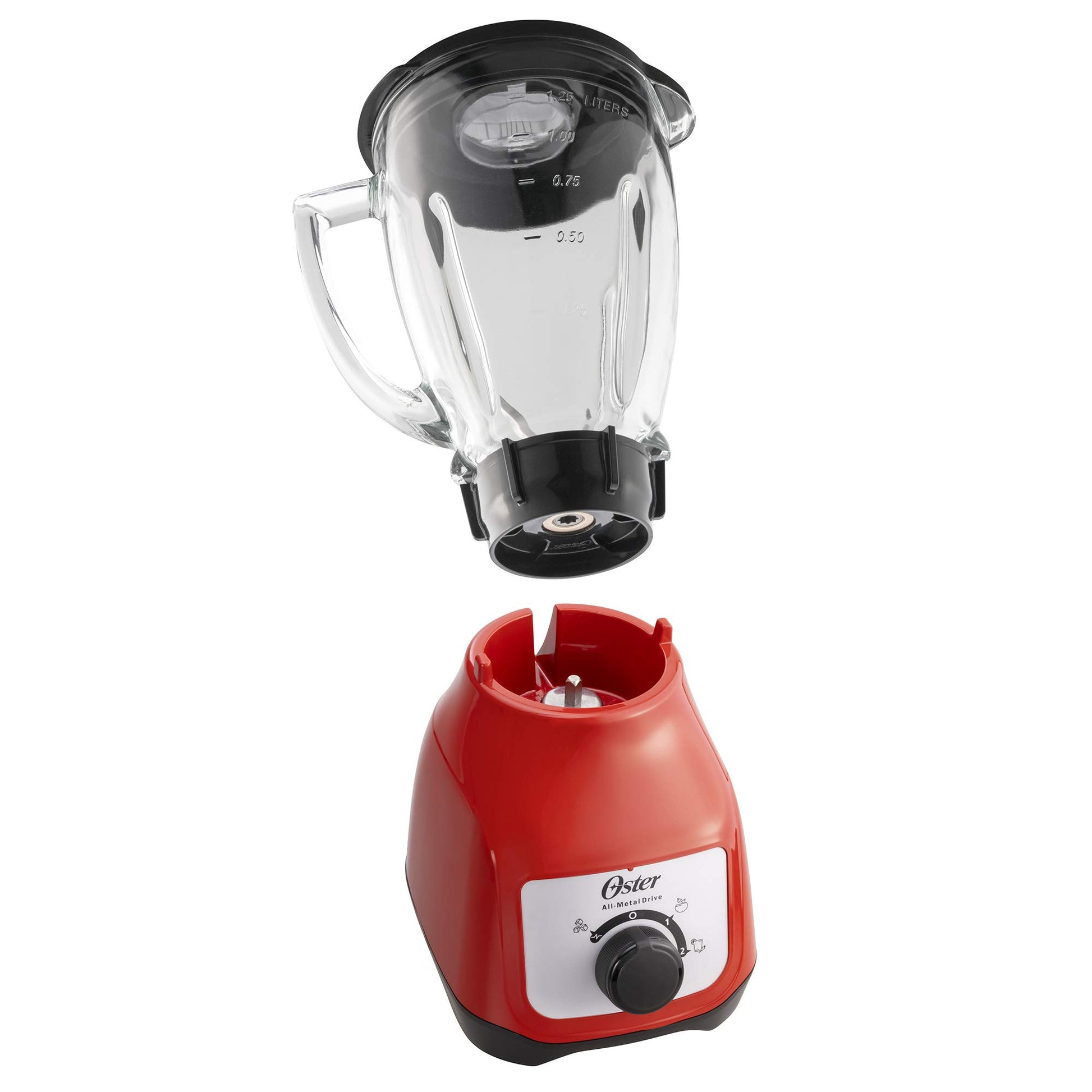 Licuadora Oster Roja con Vaso de Vidrio y Control de Perilla