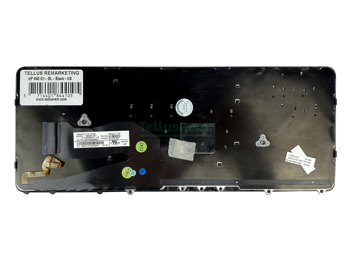 Teclado TellusRem Negro Retroiluminado con TrackPoint para HP EliteBook 840 G1 G2 850 G1 G2 ZBook 14