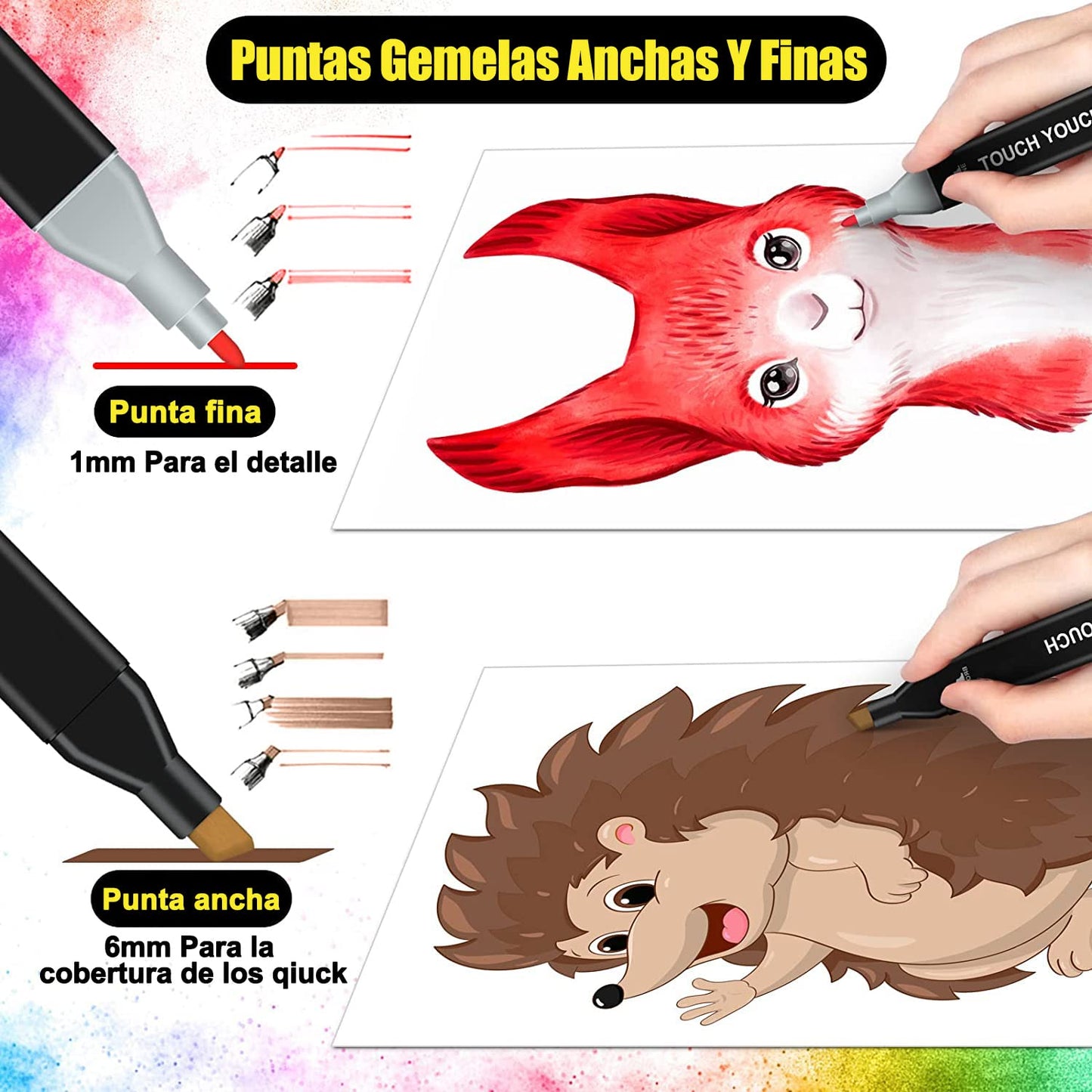 Pinceles de Doble Punta 168 Colores Base para Dibujos y Acuarelas