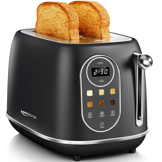 Keenstone tostador inteligente de visualización táctil de 2 rebanadas, tostador retro de acero inoxidable con 6 niveles de dorado, recalentar y descongelar, para bagel, tostado, pan, bandeja extraíble