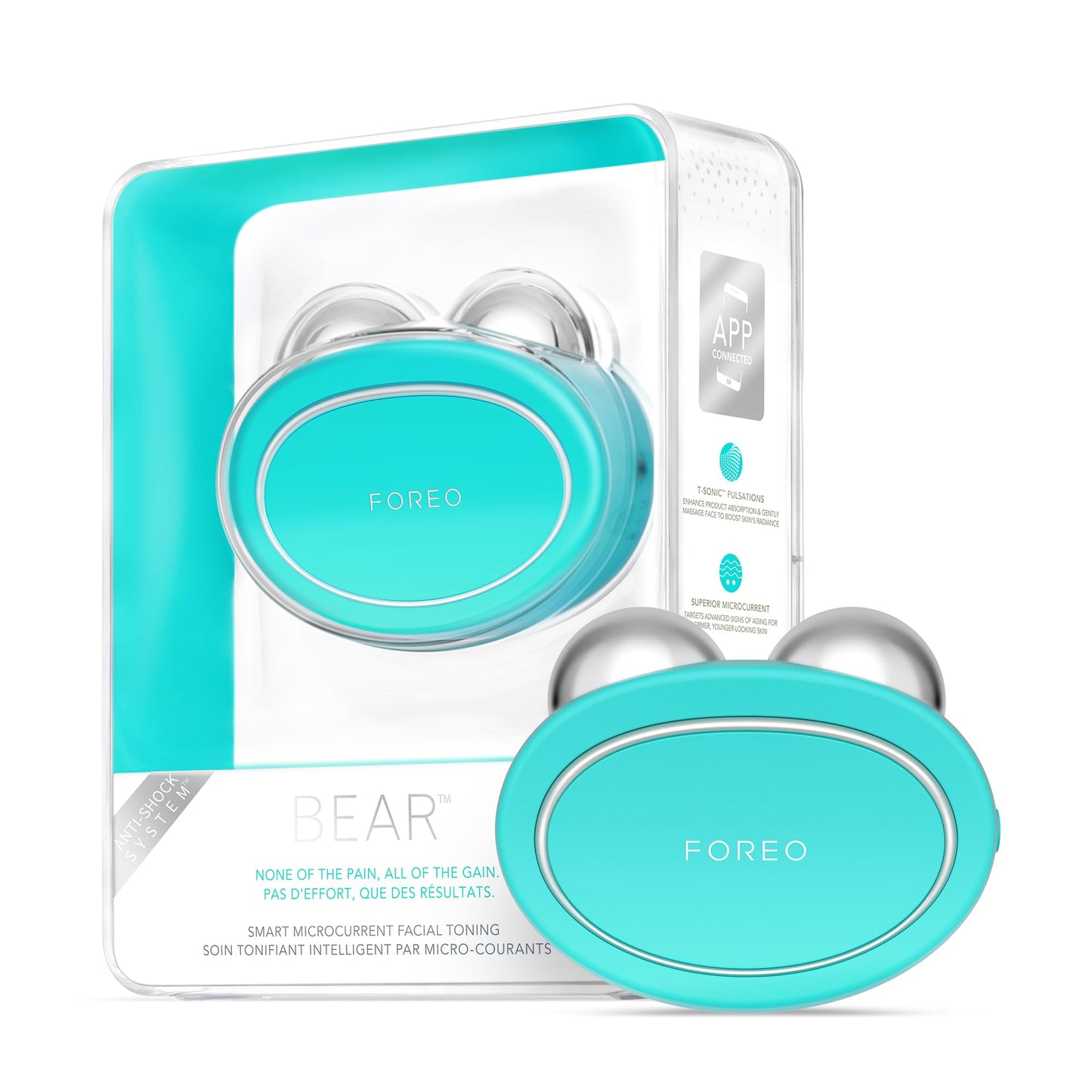 FOREO BEAR - Masajeador facial electrico de microcorrientes - Radiofrecuencia facial - Antiarrugas - Belleza y cuidado - Mint