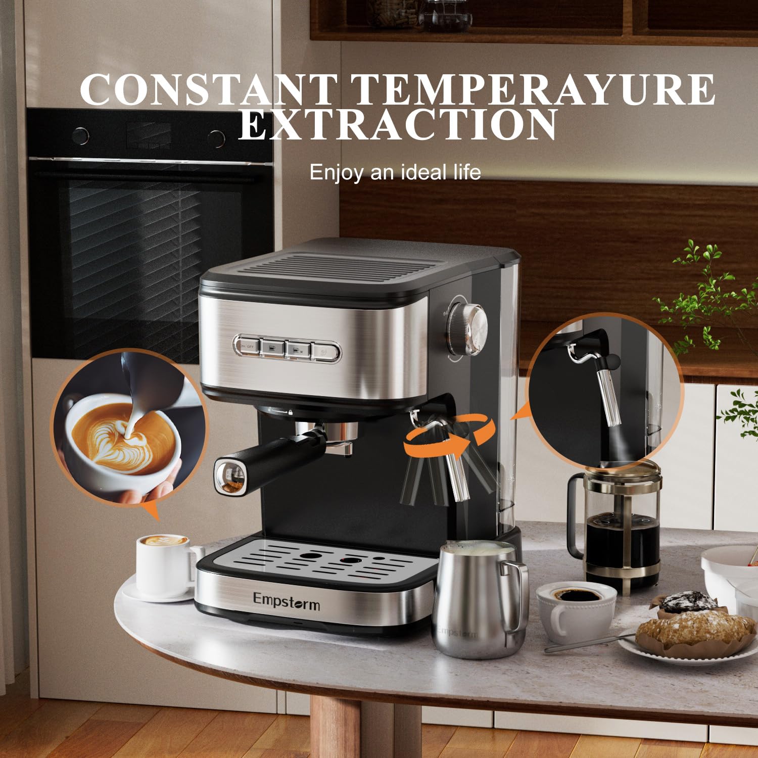 Empstorm - Máquina de café espresso de 20 barras, máquinas de capuchino con espumador de leche, máquina de café con leche para el hogar y barista, función de apagado automático