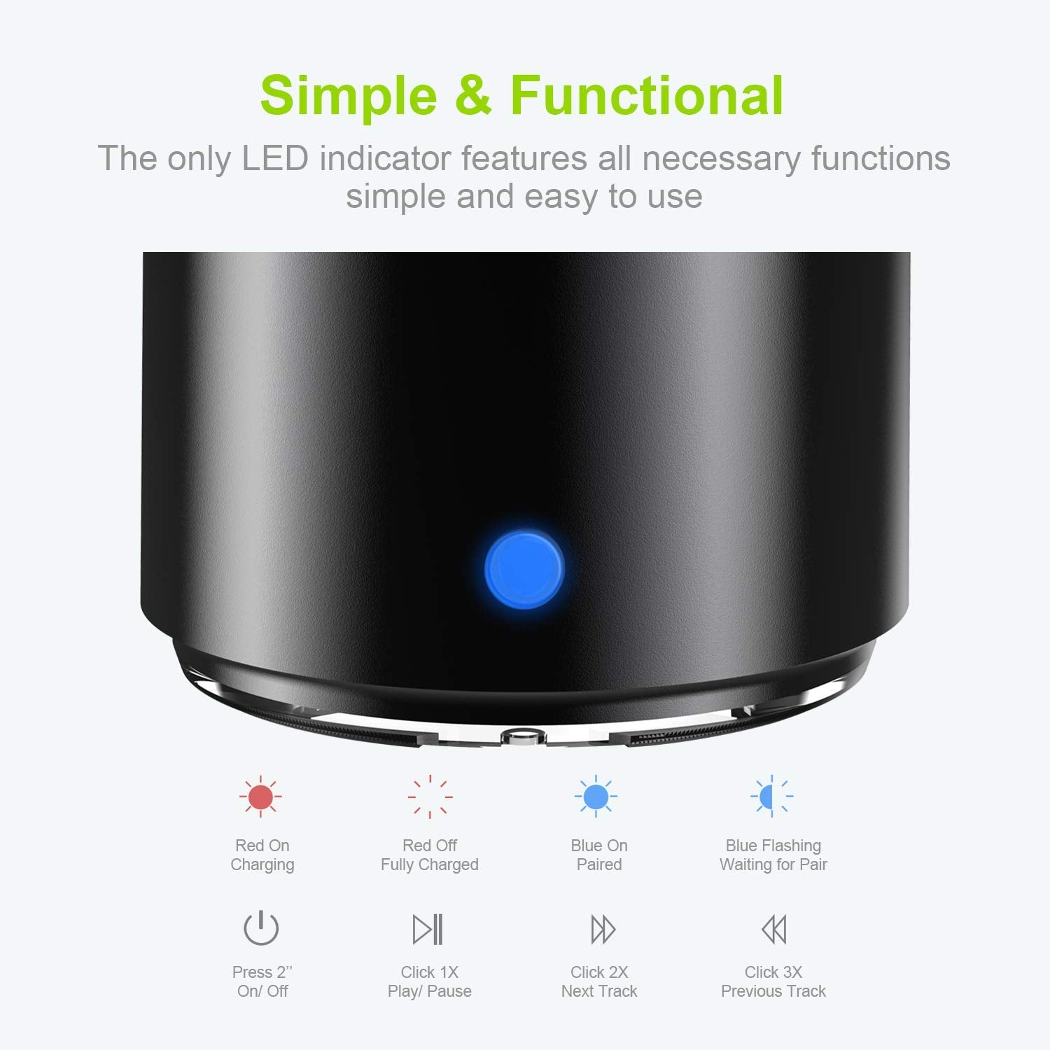 Con Estuche de Transporte, EWA Mini Bocina Bluetooth 5.0 portátil Altavoz Inalámbrico con Extra Bass, Impermeable IP67, con 12 Horas de Reproducción Perfecto para Lectura Senderismo Playa y Viajes (Negro)
