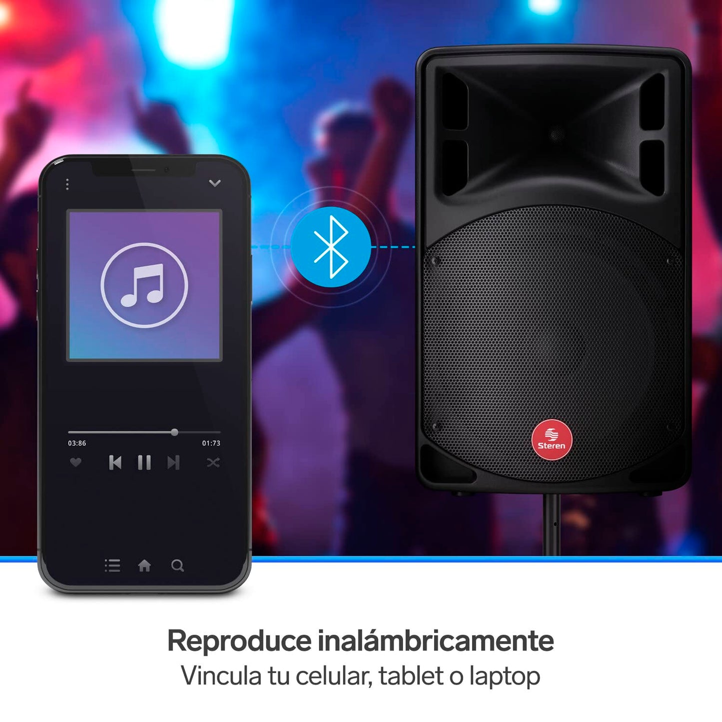 Steren BAF-1245BT Bafle Pro Bluetooth de 12" y SD