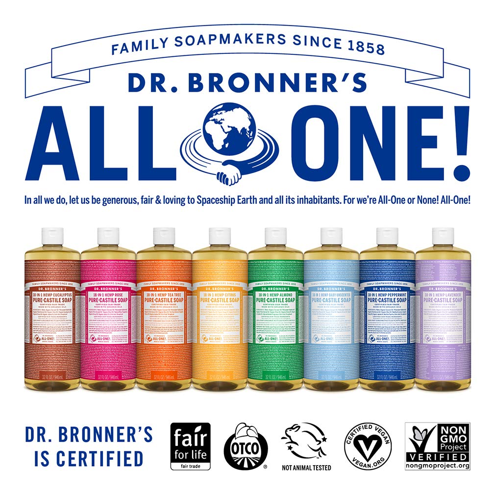 Dr. Bronner's | Jabón de castilla orgánico líquido multiusos, fórmula concentrada, frescura herbal y respiración clara, con aceite esencial natural, aroma Eucalipto (946 ml)