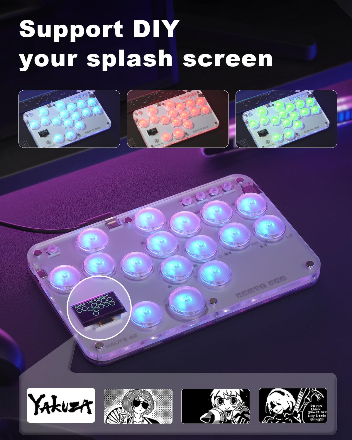 Haute42 Leverless Controller Arcade Stick: S16 Leverless Controller with Kailh Crystal Low-Profile Switches,Leverless Arcade Controller Street Fight for PC/PS3/PS4/Switch Support Hot Swap & SOCD
