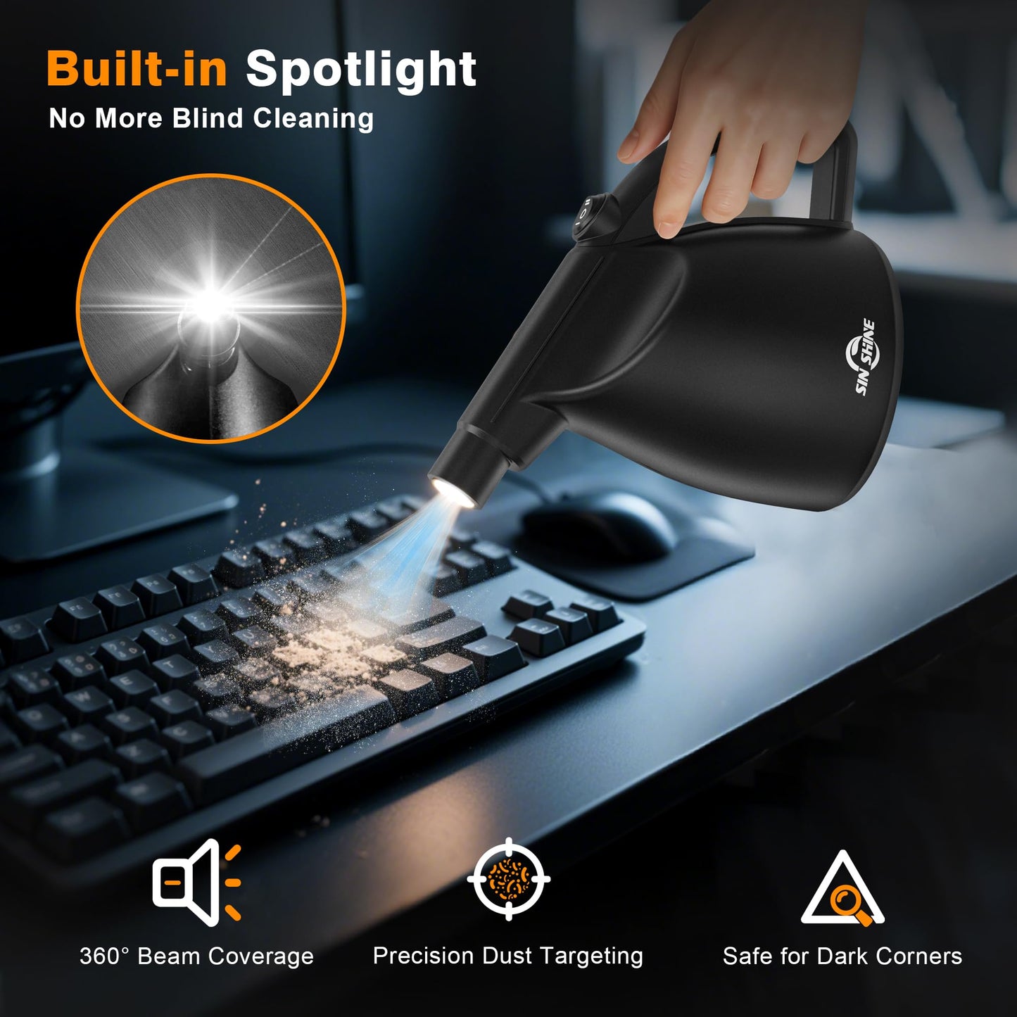 Aire Comprimido 3.0 SIN SHINE Negro Plumero Eléctrico Multiusos para Laptop y Computadora