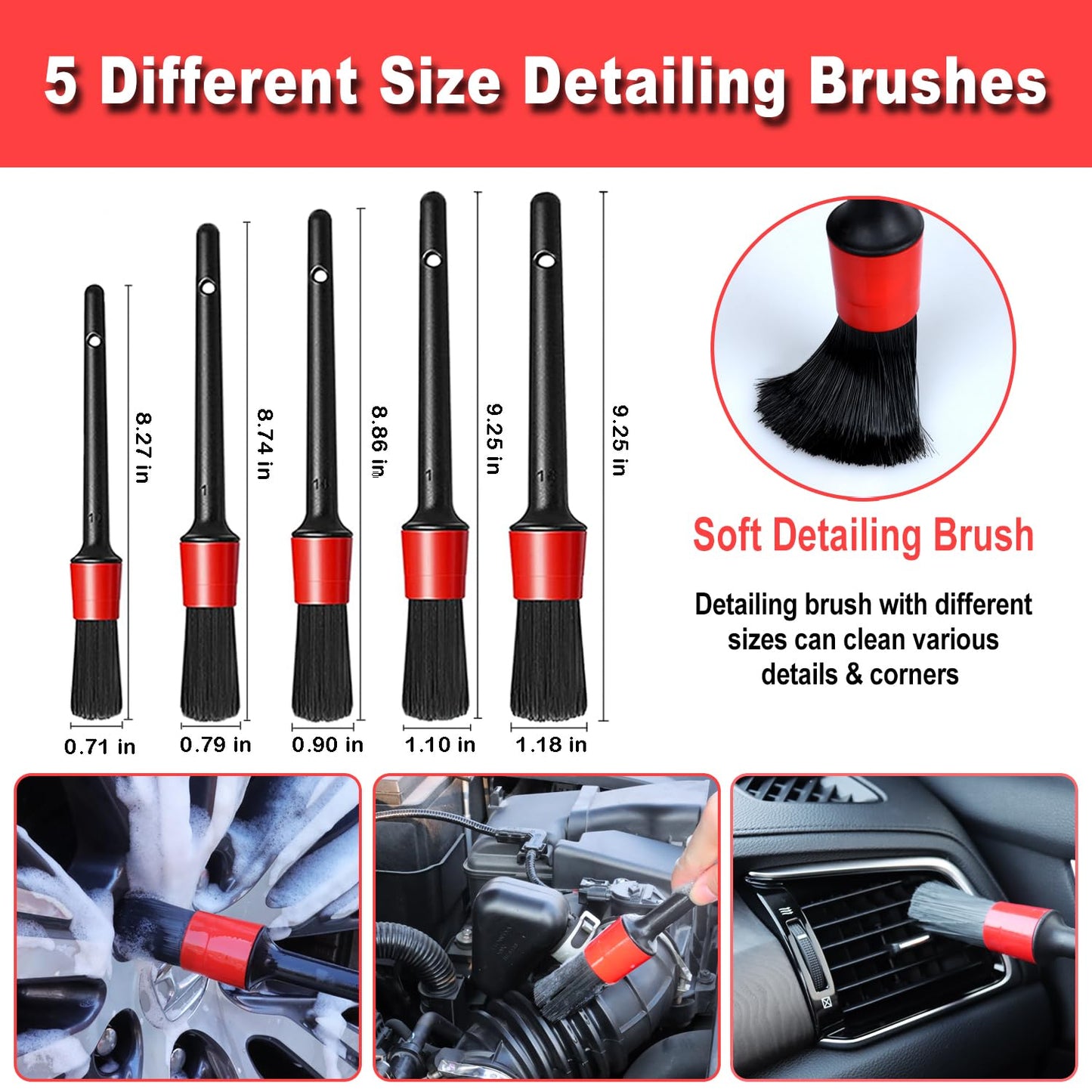 Kit de Cepillos Nikcosmk Multicolor para Ruedas y Neumáticos de Coche, Flexibles y Duraderos