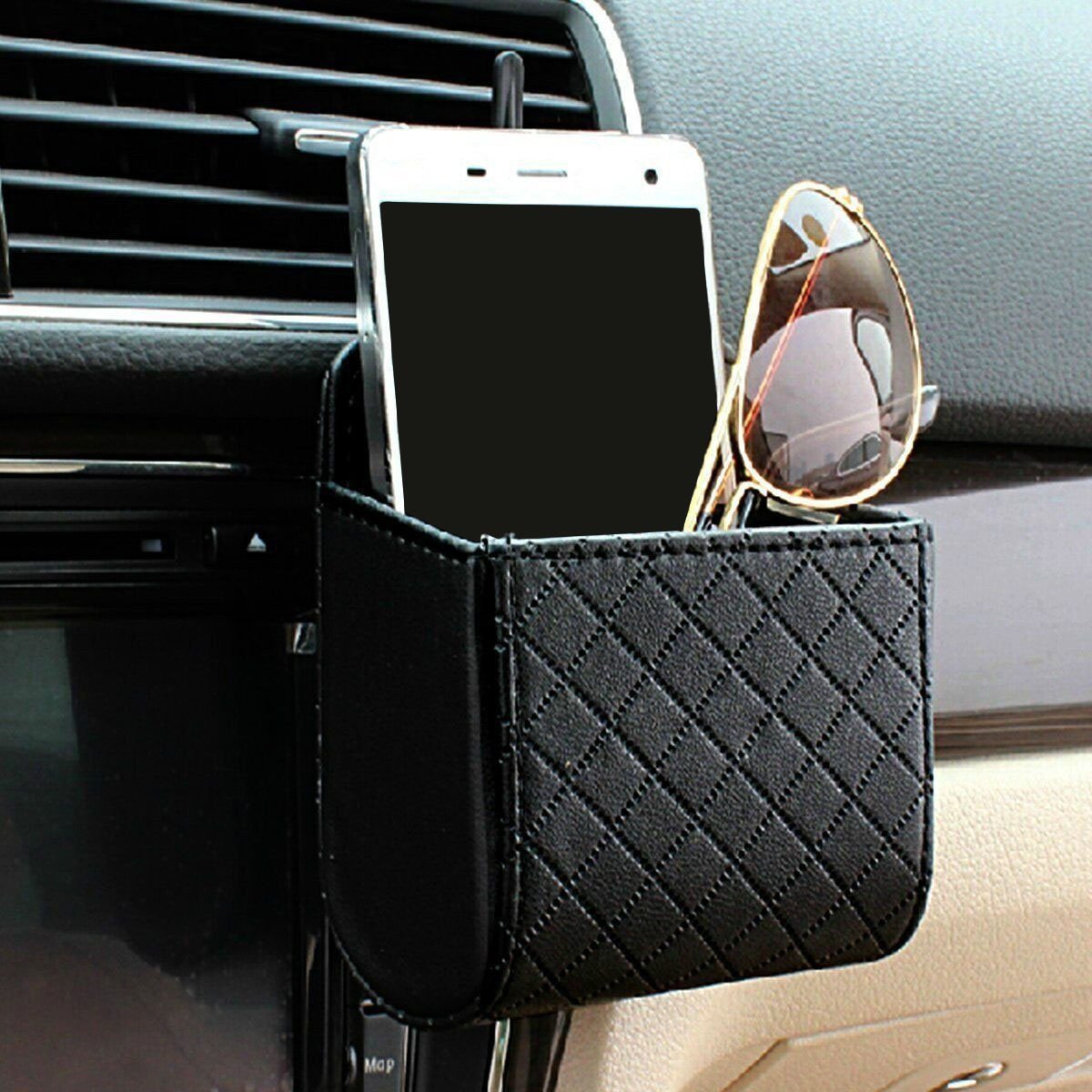 Yosoo Coche Auto Respaldo Interior Aire Ventilación Celular Organizador bolsa bolsa caja almacenamiento ordenado moneda bolso estuche con gancho (negro)