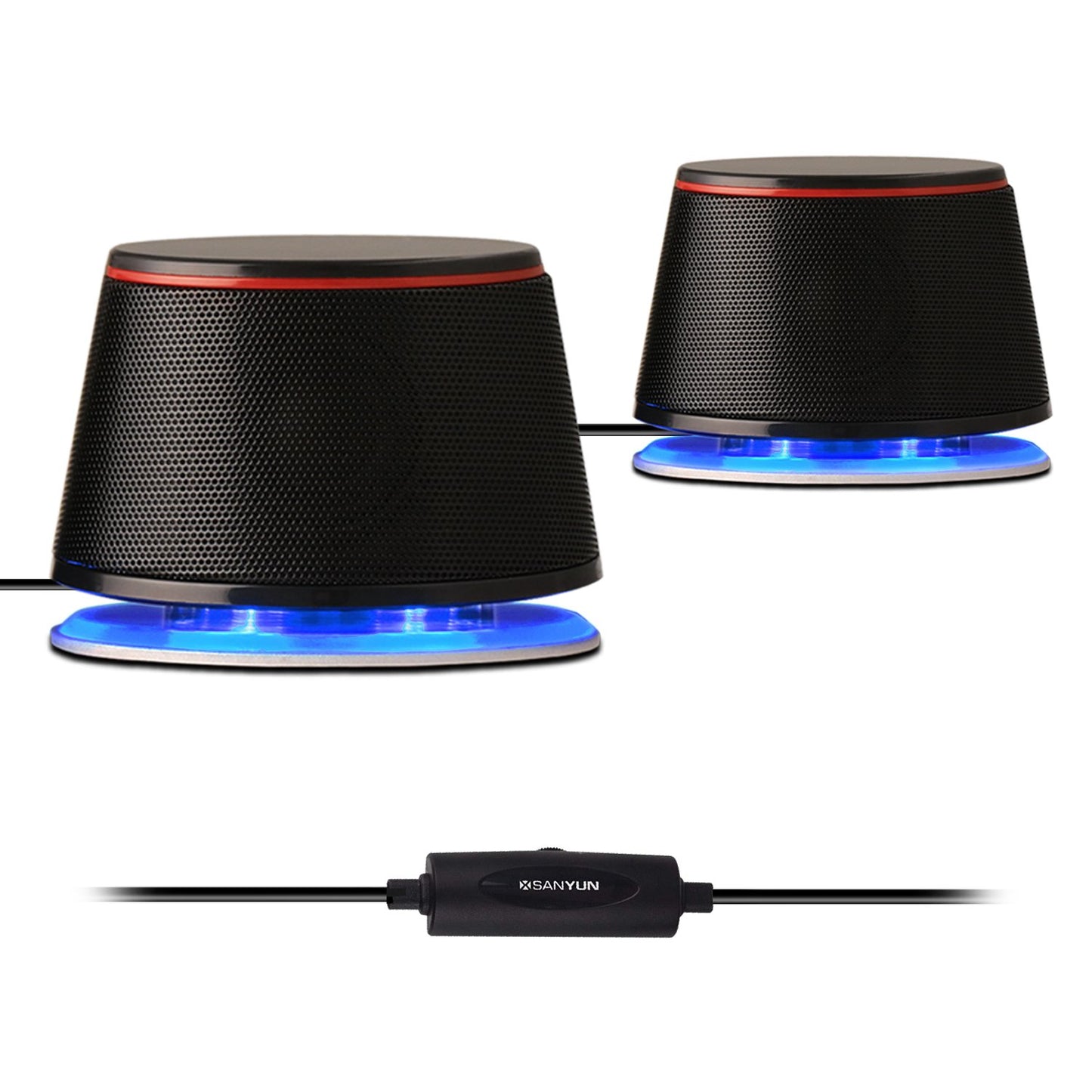 Sanyun SW102, Altavoz del Ordenador, 5WX2 estéreo, Fuente de alimentación USB 2.0, Interfaz de Audio de 3.5 mm, Altavoz Multimedia, Altavoz de Escritorio para Ordenador portátil, Negro