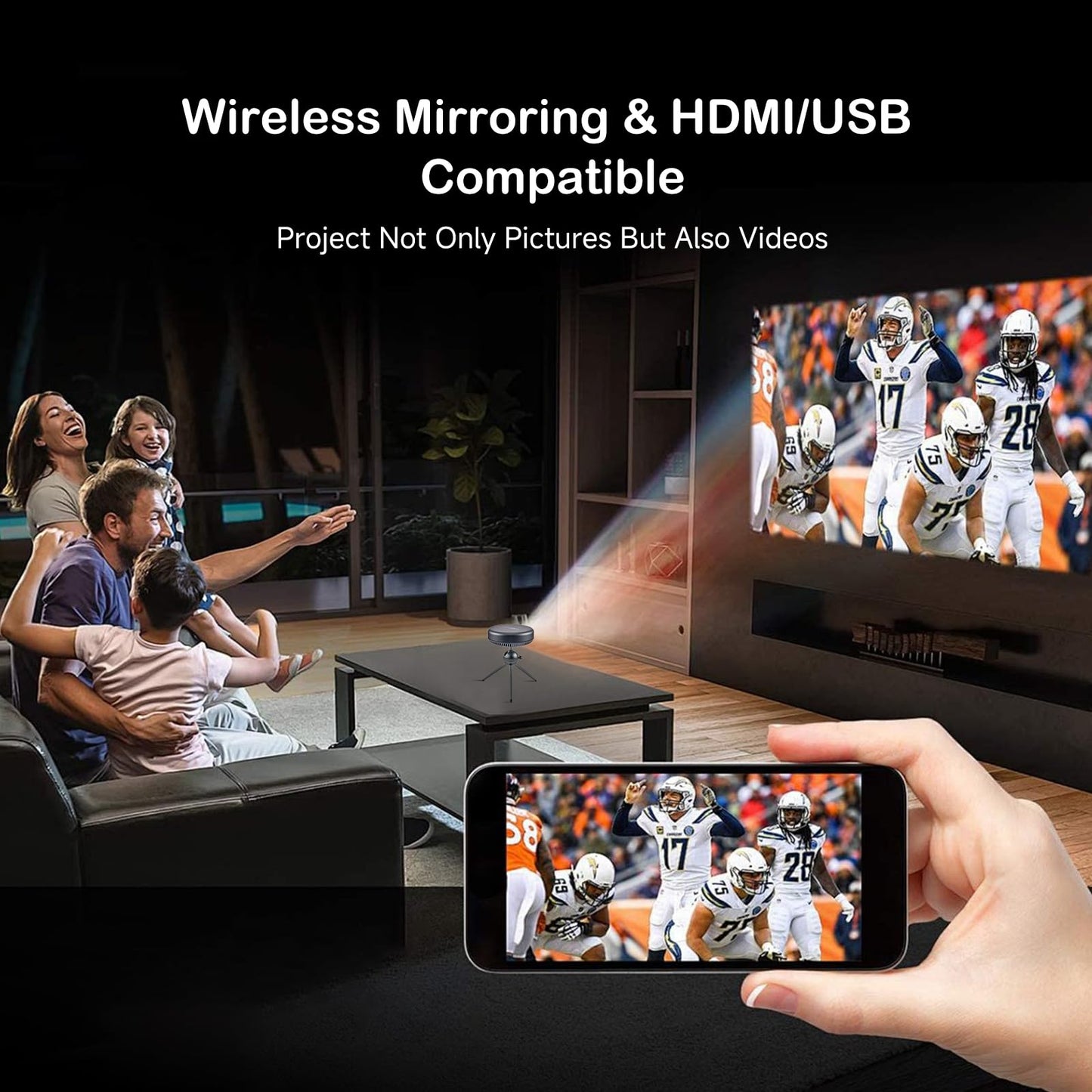 Adget iSpace2 Mini proyector inteligente, proyector portátil 1080P con WiFi y Bluetooth, altavoz Bluetooth de 360°, trípode incluido, proyector de bolsillo recargable Android 9.0 para uso en