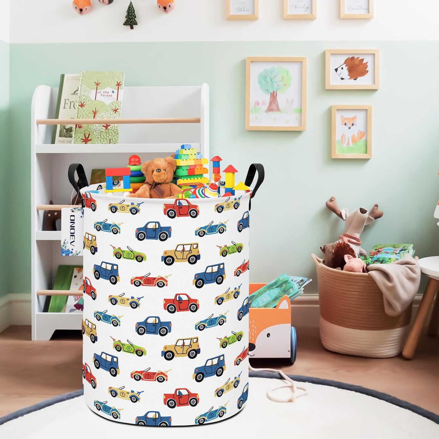 ONOEV Cesta de Ropa Sucia Redonda y Plegable con Forma de Coche de Carreras para niños, Ideal para decoración del hogar y Almacenamiento de Juguetes (Coche).