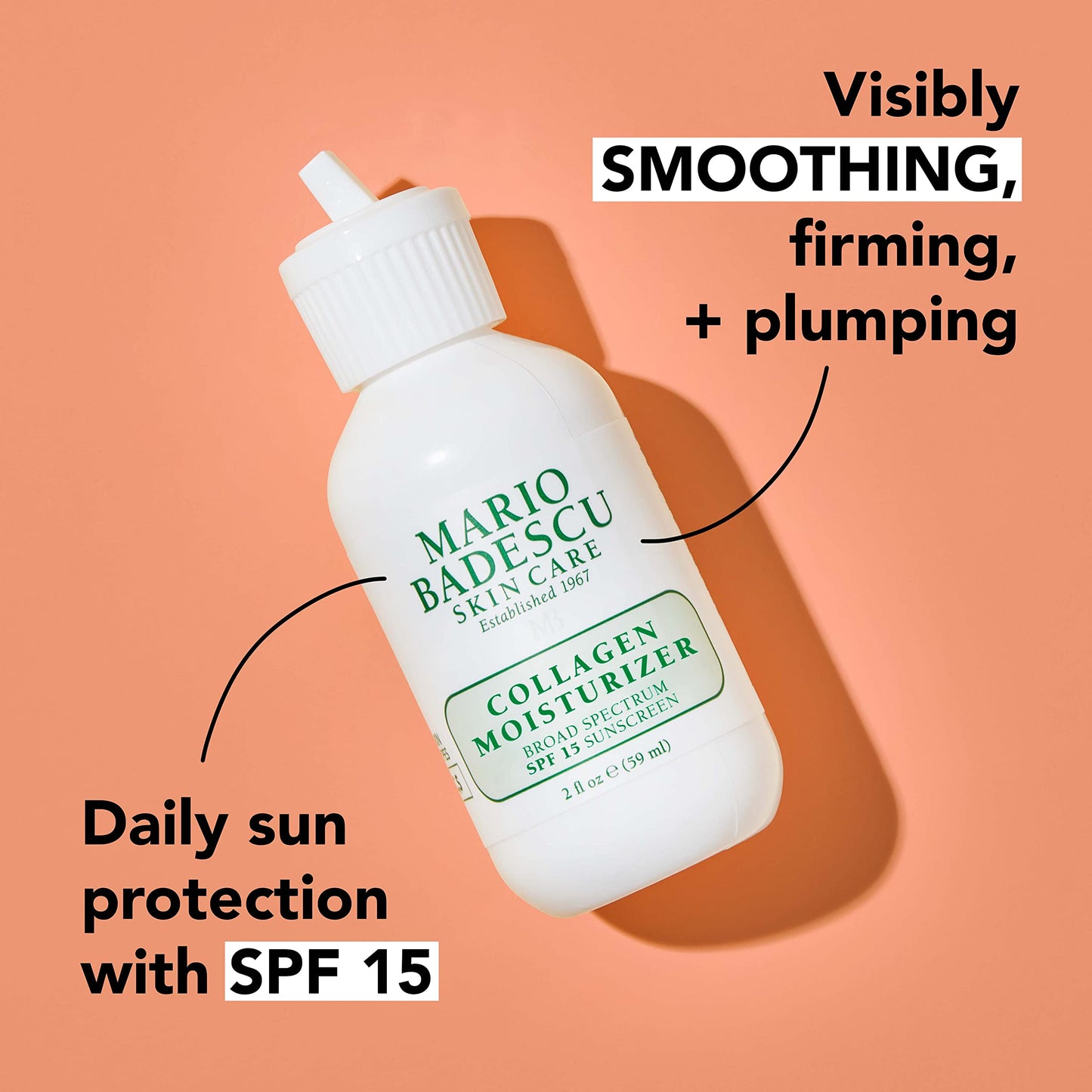 Mario Badescu Hidratante facial de colágeno para mujeres y hombres con SPF 15 para piel mixta y sensible, crema facial hidratante diurna con colágeno y aceite de semilla de algodón, 59 ml