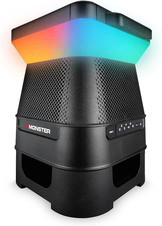 Altavoz Monster Solar X - Altavoz Bluetooth inalámbrico con energía solar, sonido de 360 grados con LED, conexión fácil, 8 horas de reproducción y graves de 30W