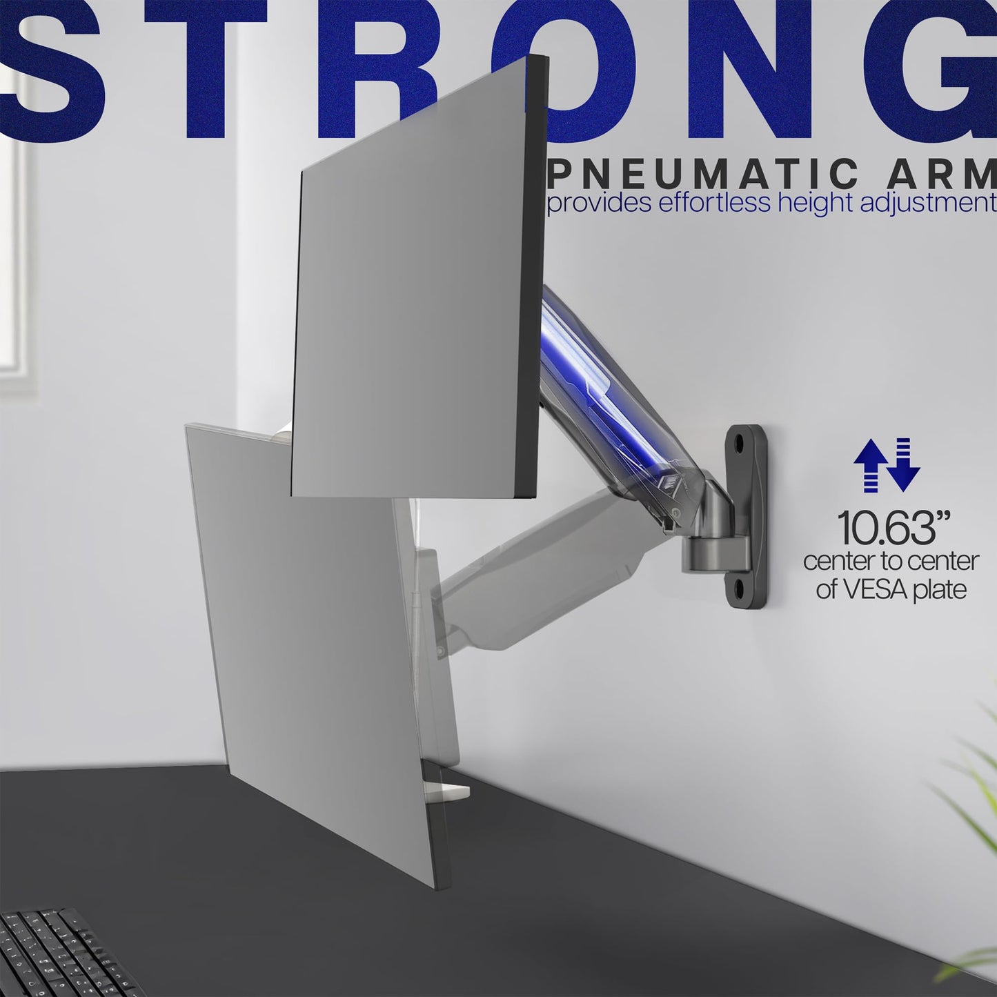 Soporte de Pared VIVO Negro con Brazo Neumático Ajustable para Monitores de 17 a 32 Pulgadas
