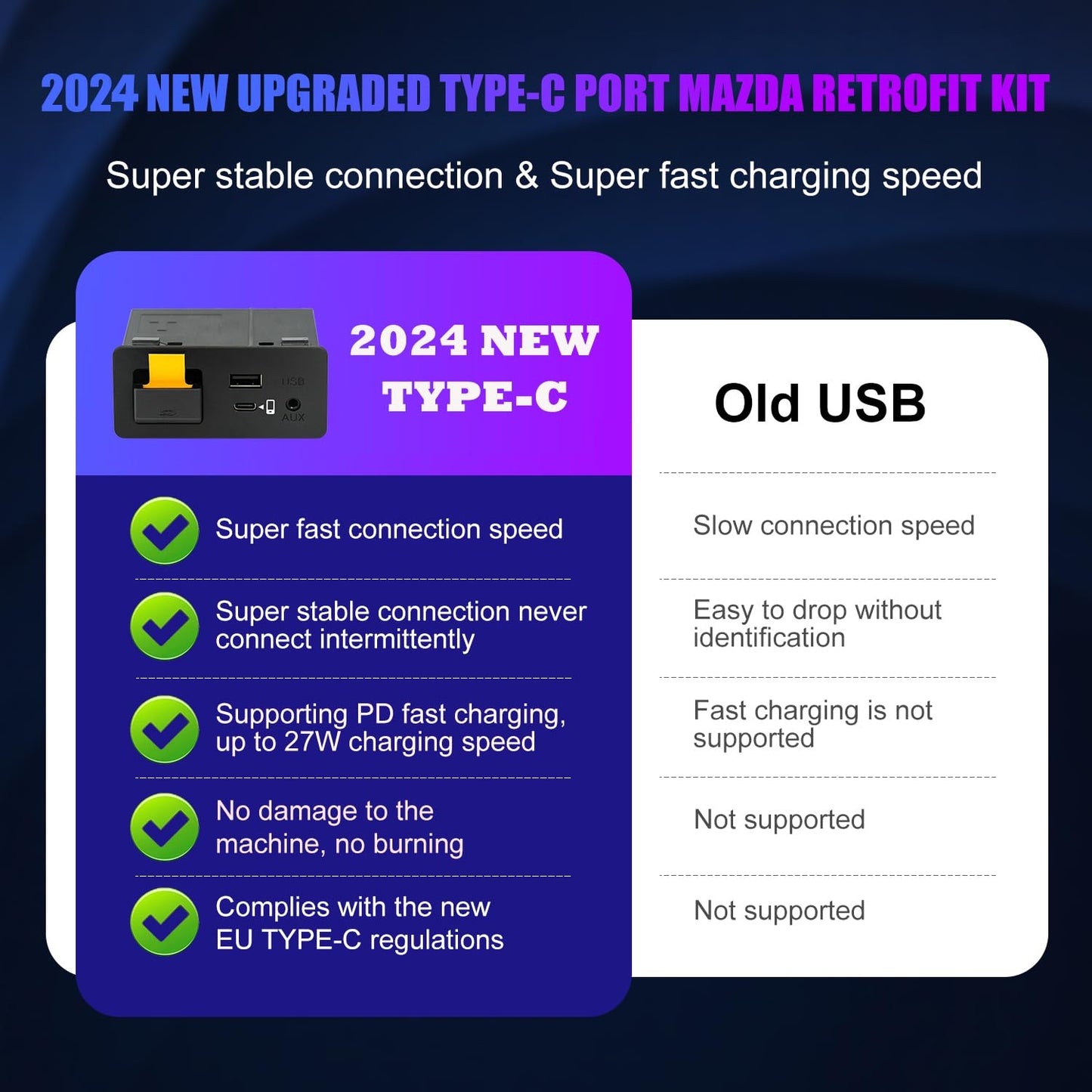 HMYC Mazda Carplay y Android Auto Retrofit Kit, TK78-66-9U0C OEM Media Hub se adapta al sistema MZD Connect, compatible con Mazda 2/3/6/CX3/CX5/CX9/MX5 2014-2019 años (interfaz de carga rápida tipo c)