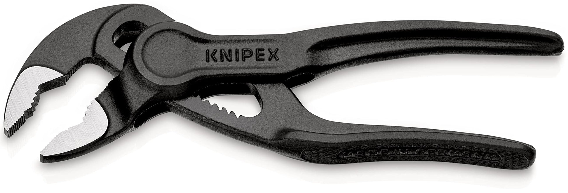 Knipex Cobra XS Mini Alicates para bomba de agua, 100 mm, tuercas a 24 mm, tubos a 28 mm, autobloqueante, ajuste fino mediante botón de empuje, Edc, 87 00 100