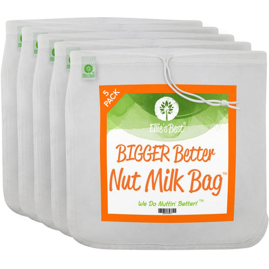 Bolsa de calidad para leche de nuez - 30.48 cm x 30.48 cm de grado comercial - Bolsa coladora multiusos reutilizable para alimentos y leche de almendras - Estopilla de nailon de malla fina y filtro para café frío, Blanco, 5