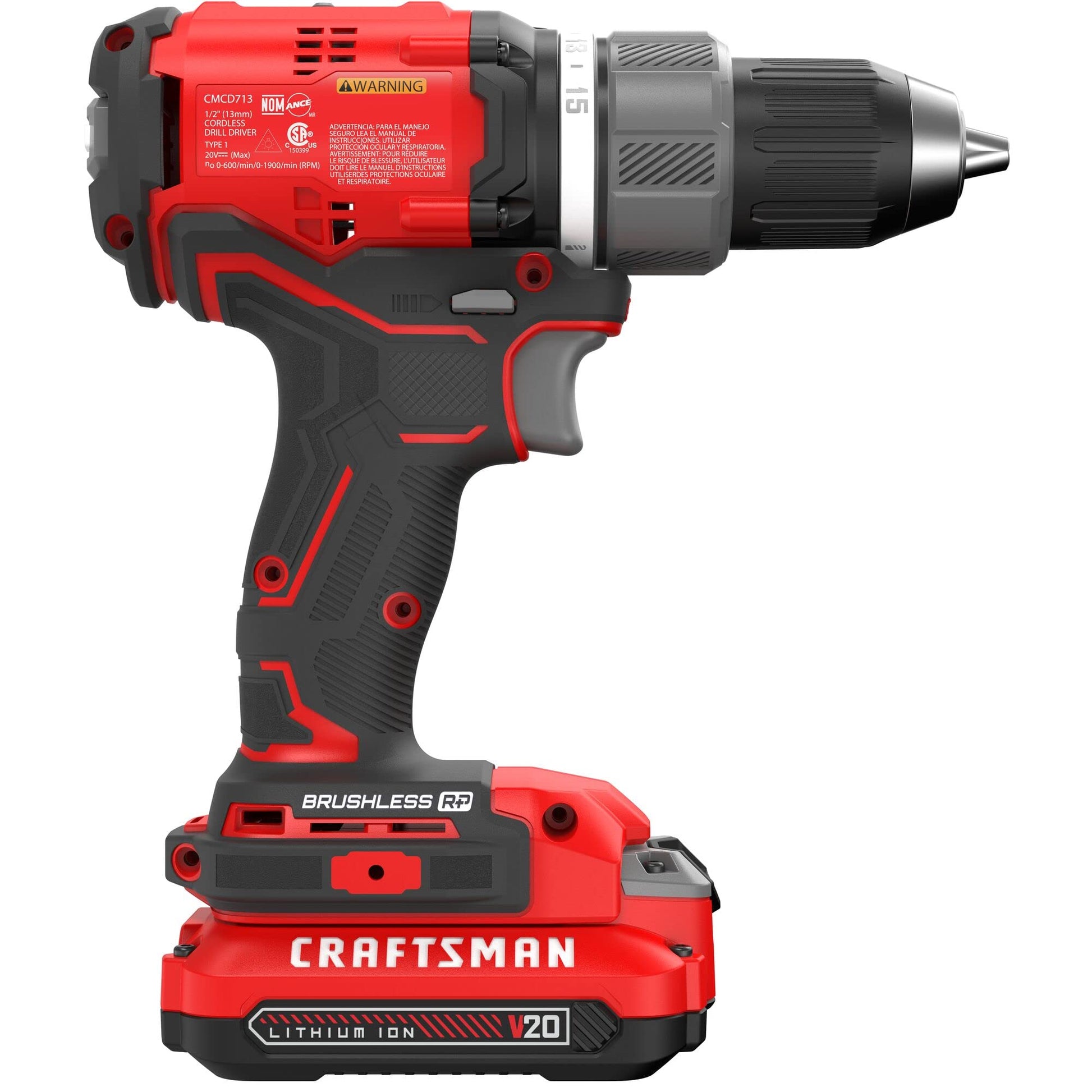 CRAFTSMAN RP+ Kit de taladro/driver inalámbrico, con 2 baterías y cargador, sin escobillas (CMCD713C2)