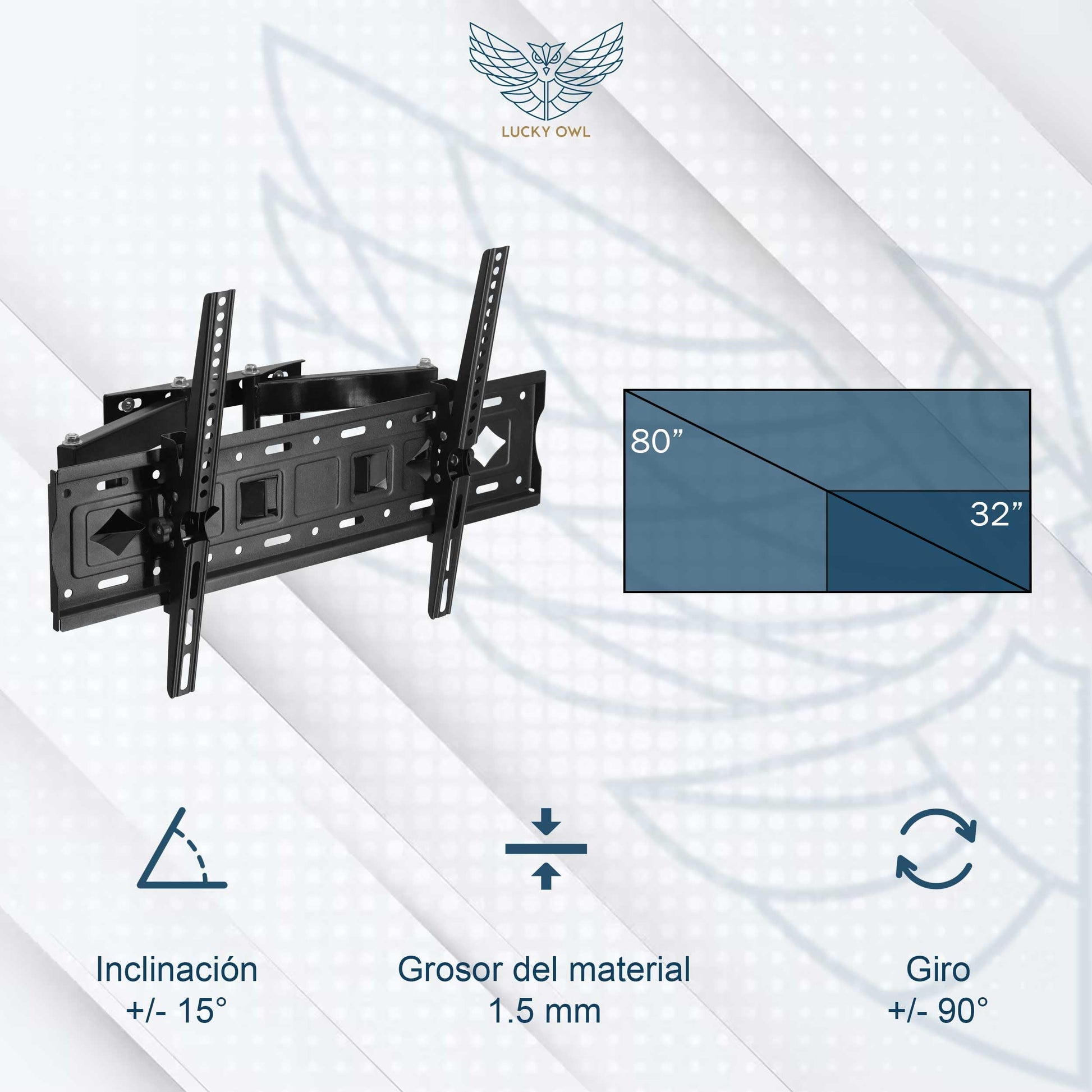 Lucky Owl Kit de 5 Soportes de TV movible de 32"-80" Pulgadas Soporte de TV de Montaje en Pared (CP512-FM3280) Dimension 1.5mm Carga máxima de 40 kg VESA 600X400 Resistente Material Reforzado.