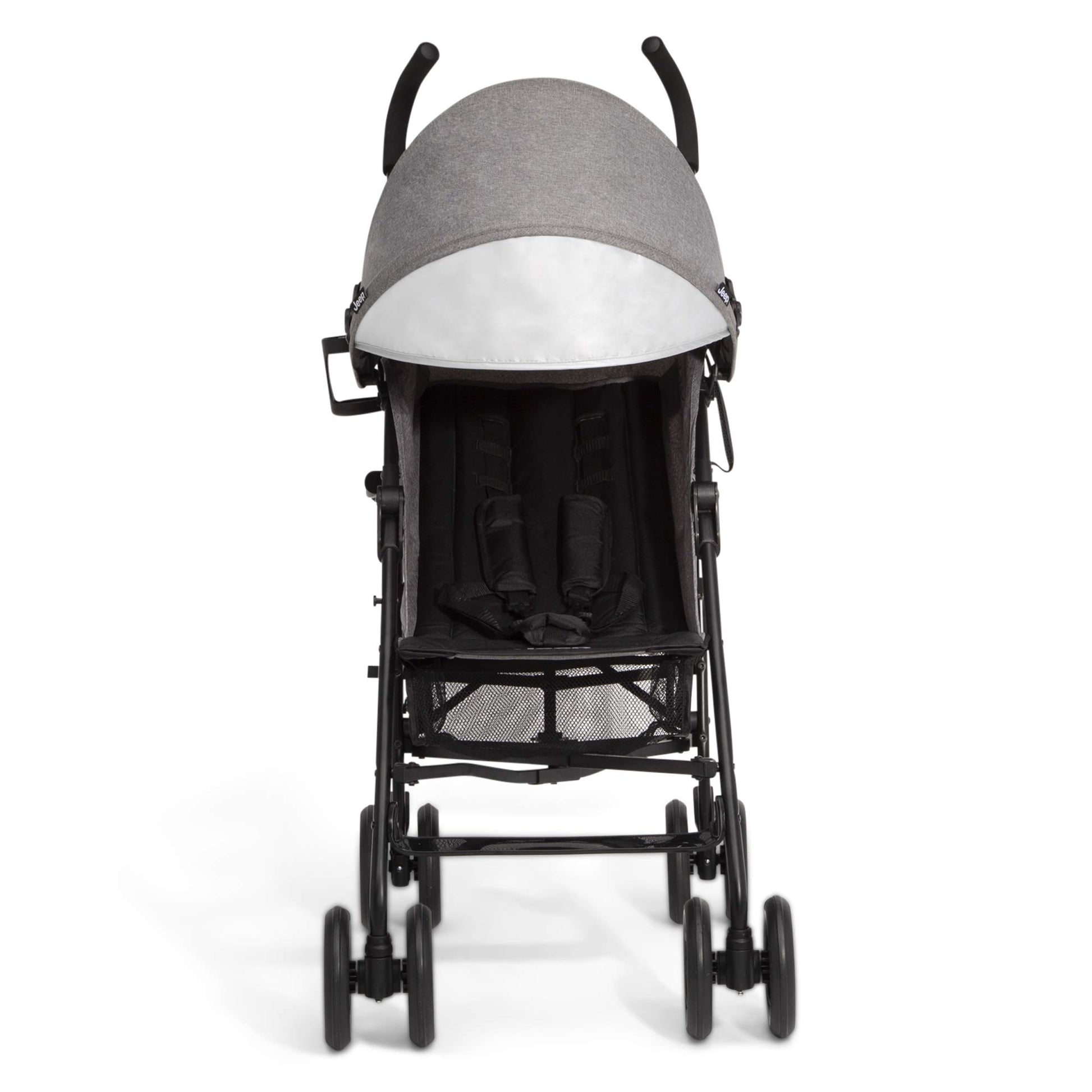 Jeep PowerGlyde Plus - carriola de viaje ligero para niños, con marco de aluminio, reclinación de 4 posiciones, cesta de almacenamiento extragrande, gris