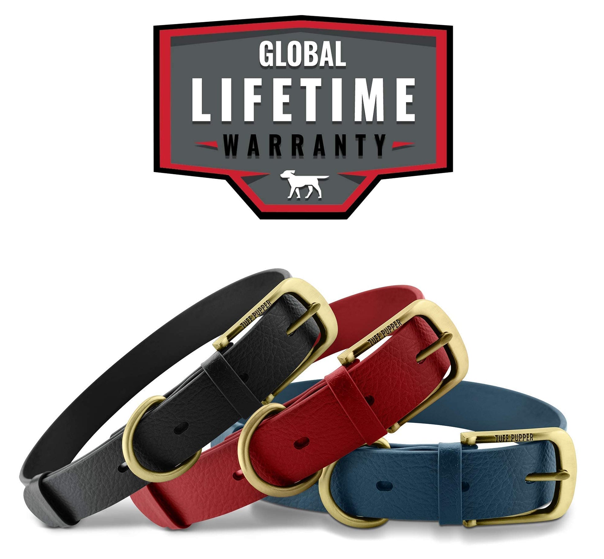 Tuff Pupper Collar para perro clásico 'Lifetime' resistente, más fuerte que el cuero, impermeable y sin olor, garantizado de por vida