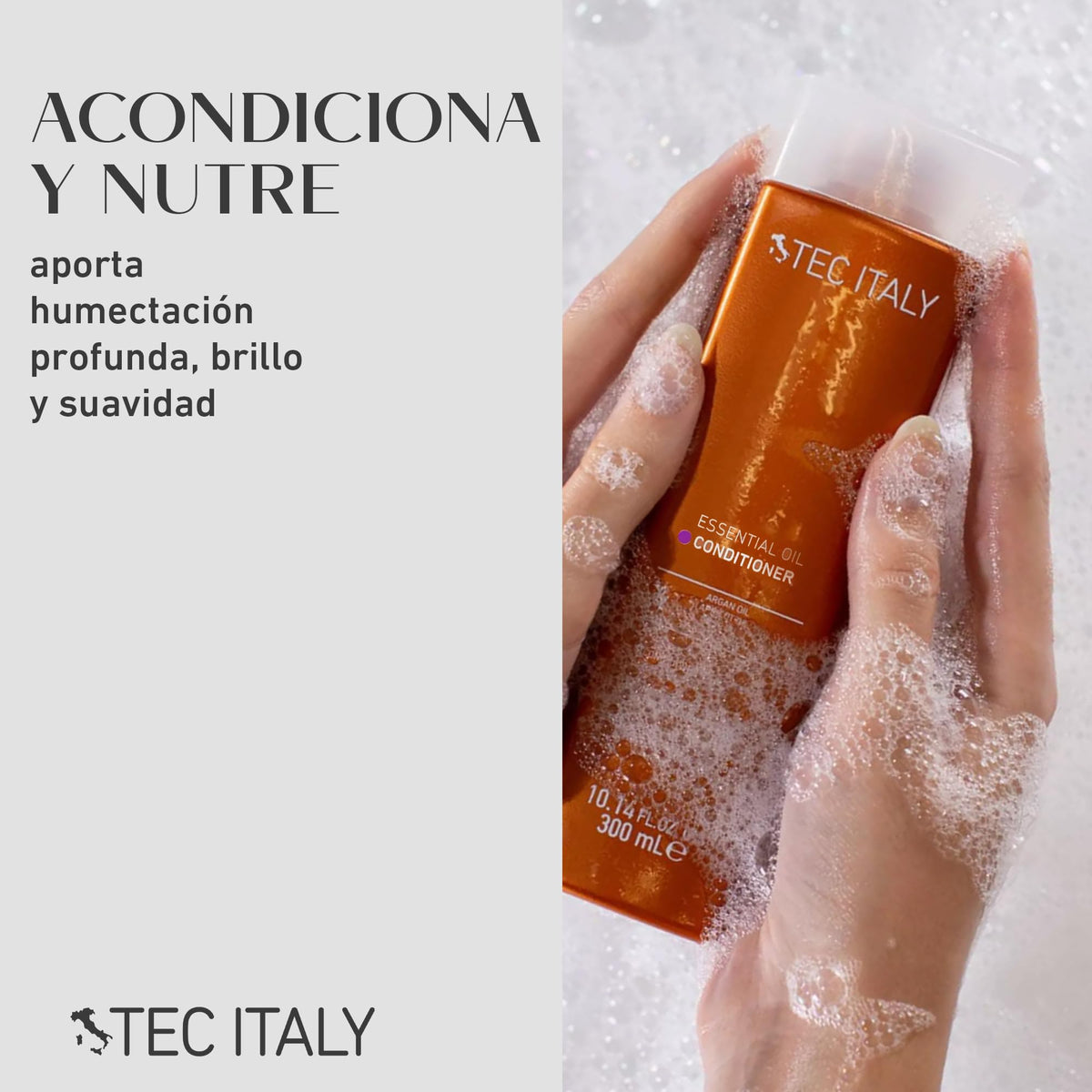 TEC ITALY Essential Oil Acondicionador 300 ml – Tratamiento con Aceites Naturales para Humectación Profunda, Suavidad y Brillo – Controla Frizz, Desenreda y Sella Puntas – Acondicionador Profesional para Cabello Seco o Dañado