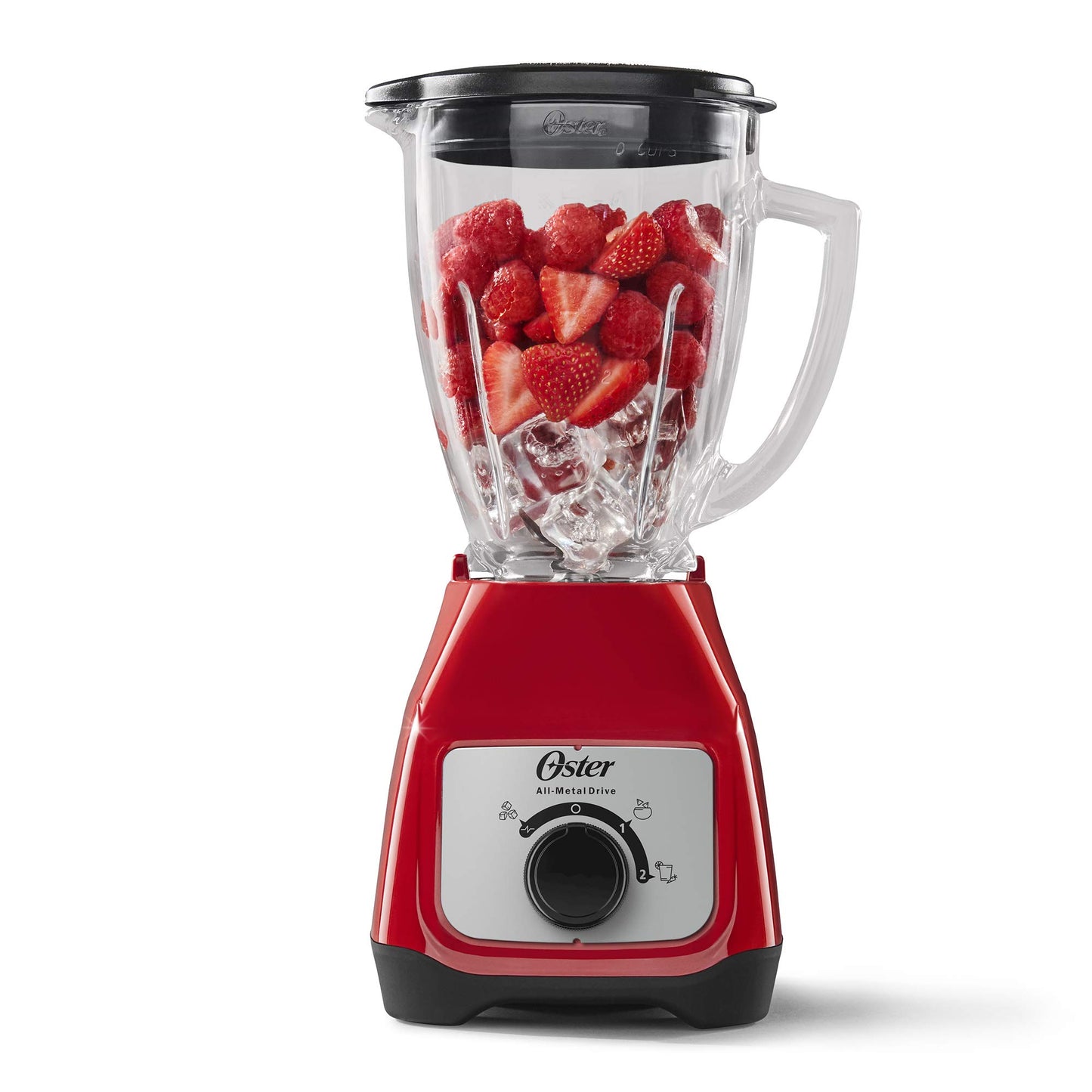 Licuadora Oster Roja con Vaso de Vidrio y Control de Perilla