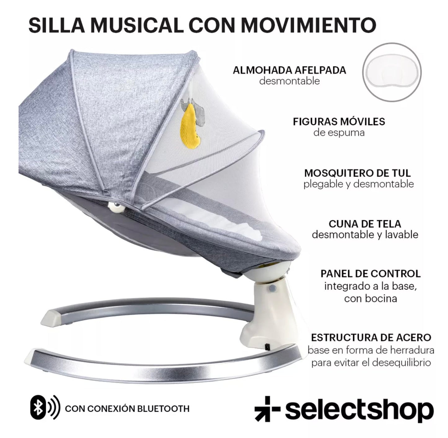Mecedora Eléctrica SELECTSHOP Gris Multifuncional para Bebé