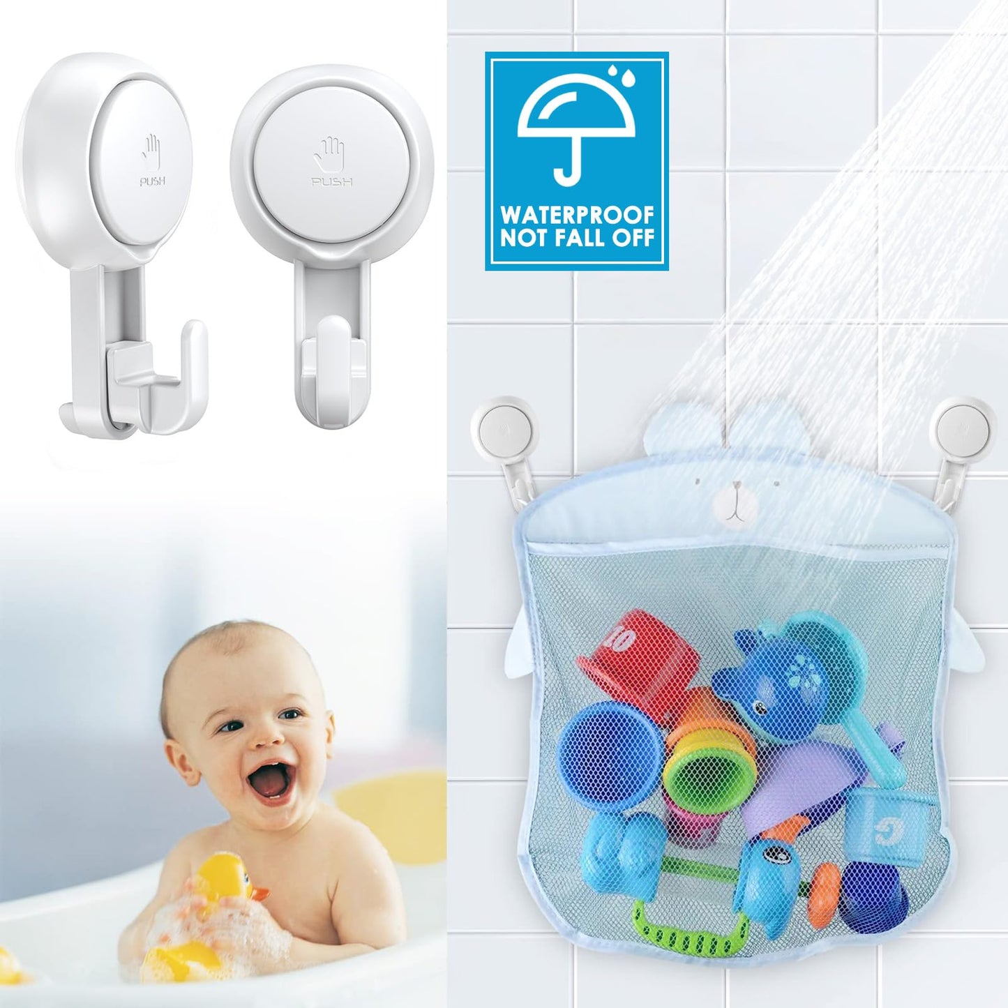 Luxear Ganchos Adhesivos para Pared Reutilizables, Ganchos de Succión para Baño de Hasta 5 kg de Carga Impermeable, Soporte de Succión para Pared para Cocina, Baño, Puerta y Ventana - 4 Pack