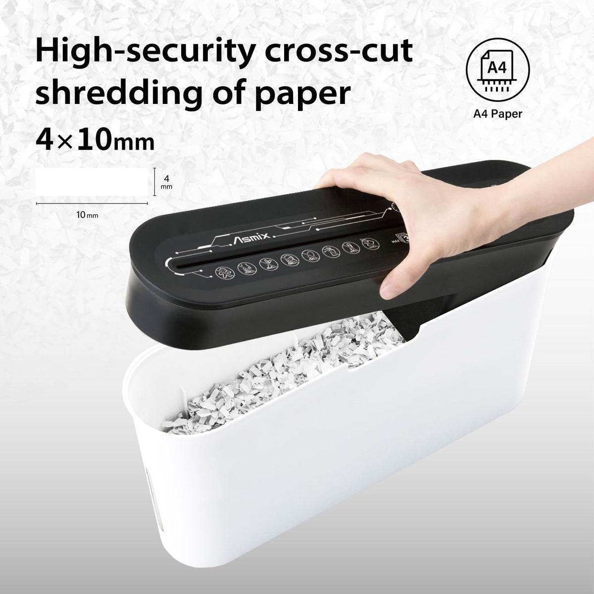 Trituradora de Papel Asmix Compacta Blanca de Corte Transversal para Uso Doméstico y Oficina