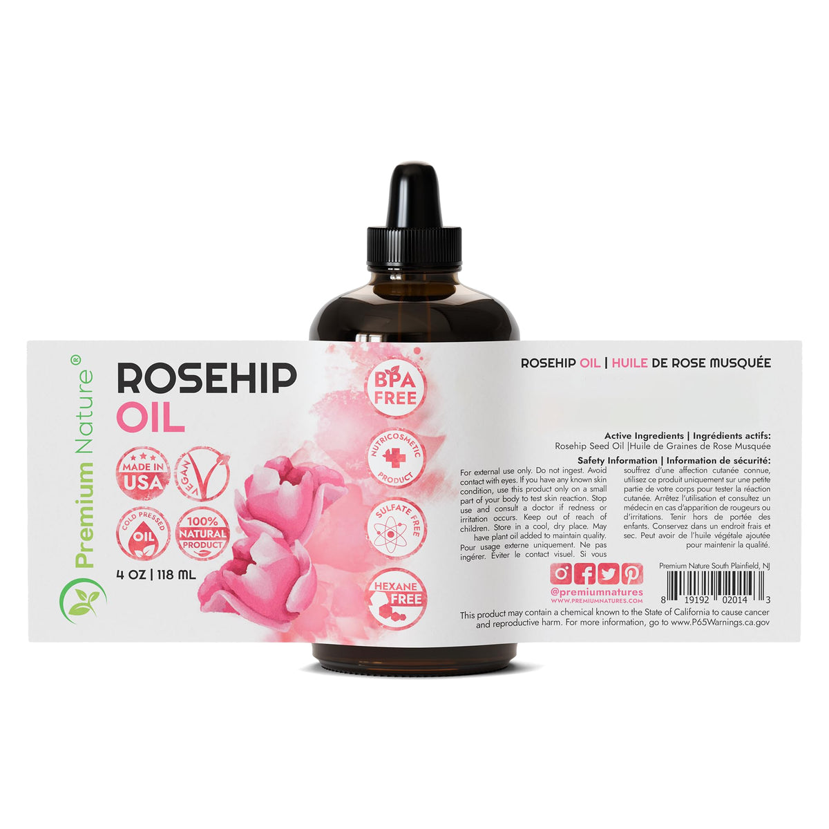 Aceite de rosa mosqueta Premium Nature Aceite de rosa mosqueta – Aceite de rosa mosqueta para la cara, aceite de semilla de rosa mosqueta puro prensado en frío sin refinar aceite de rosa mosqueta para el cabello y las uñas de la cara, aceite esencial de r