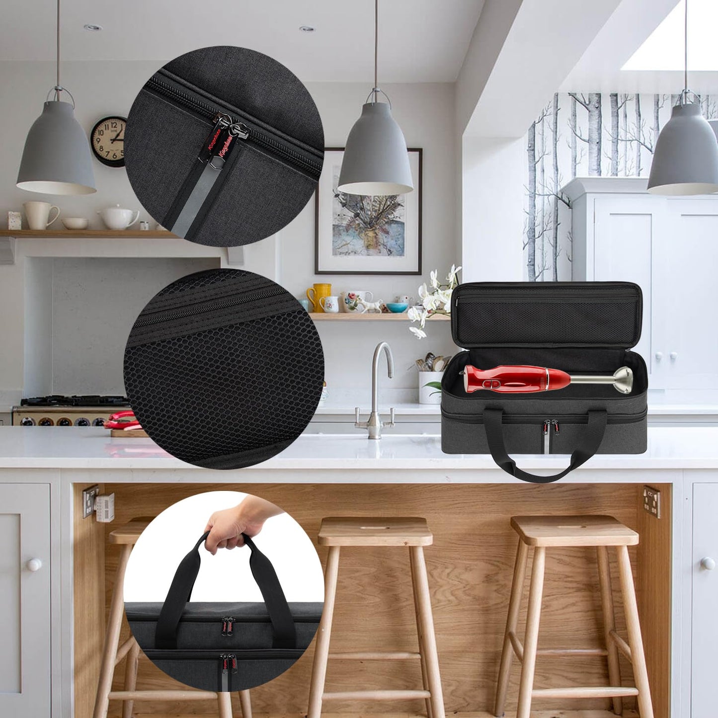 Bolsa de Almacenamiento Kingshion Gris Oscuro para Licuadora de Mano