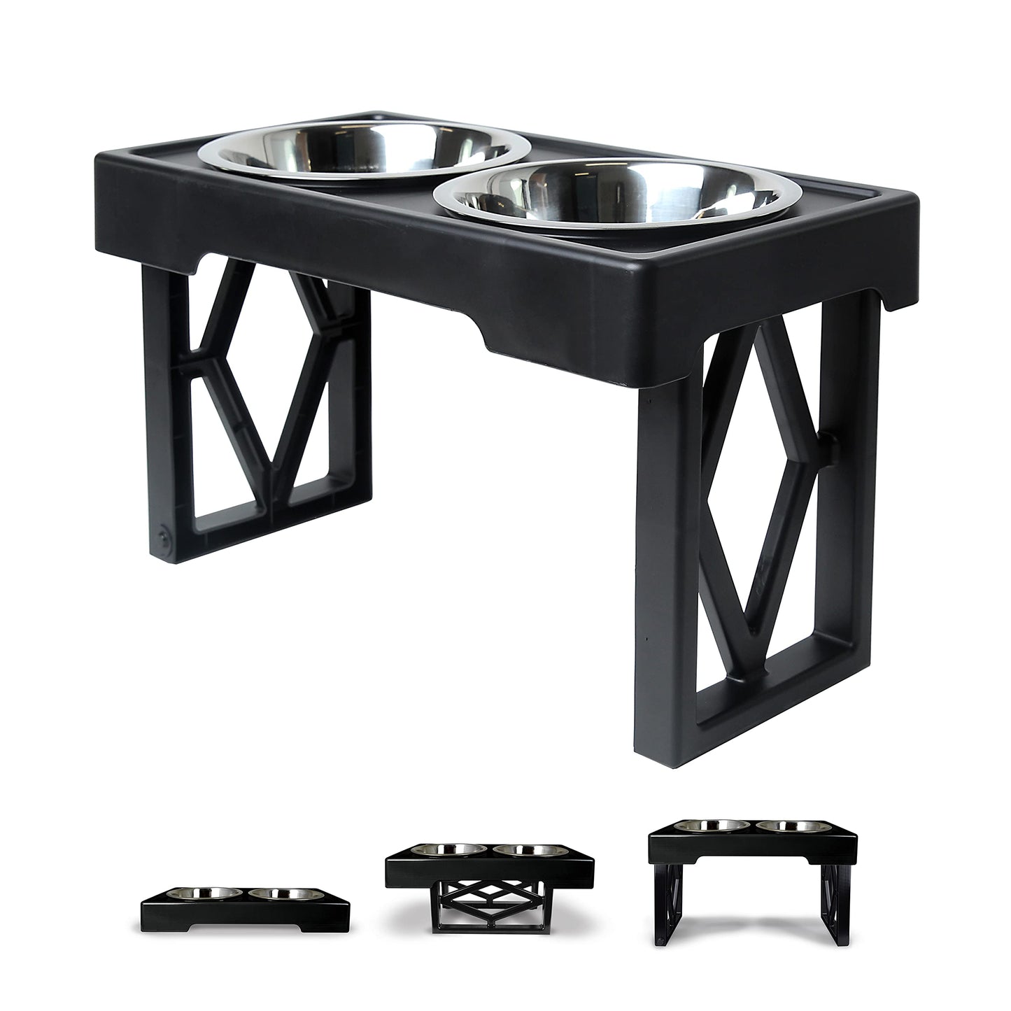 Cuencos Elevados Ajustables Pet Zone Negro con Doble Cuenco de Acero Inoxidable para Perros