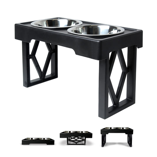 Cuencos Elevados Ajustables Pet Zone Negro con Doble Cuenco de Acero Inoxidable para Perros