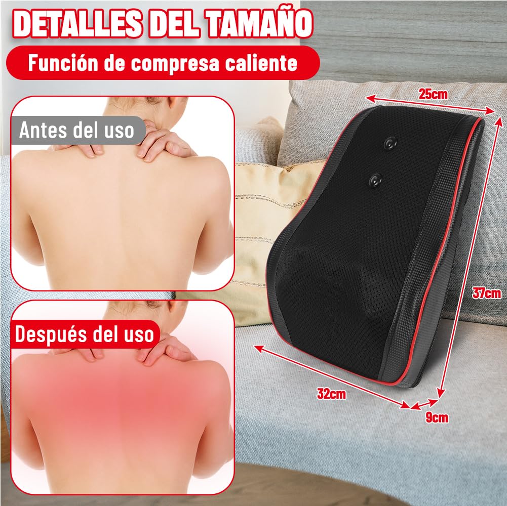 Meanton Almohada de Masaje Eléctrica, Masajeador de Cuello con Calor, Masajeador de Espalda Shiatsu de Amasado 3D, Espalda y Cuello