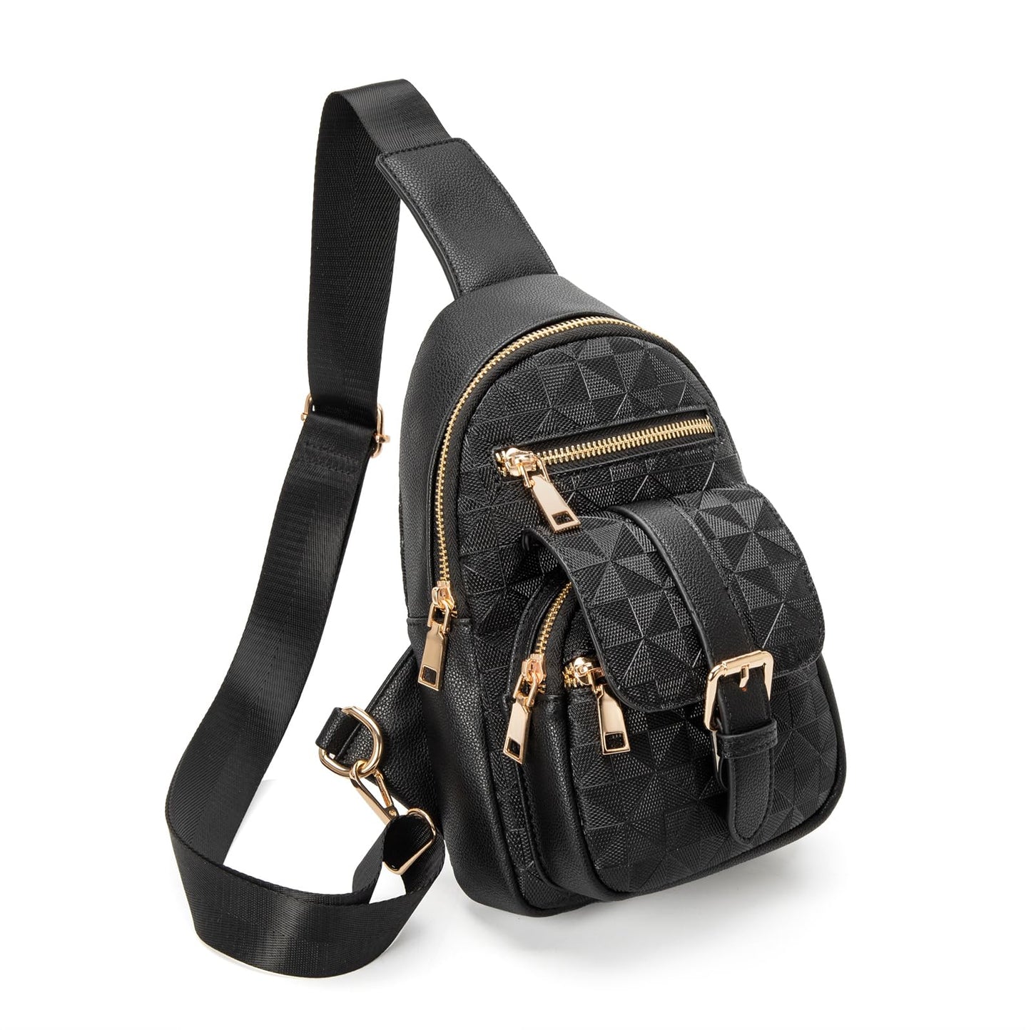Riñonera Bandolera Moda Relajada para Mujer 9831-G-YH Negro con Diseño a Cuadros