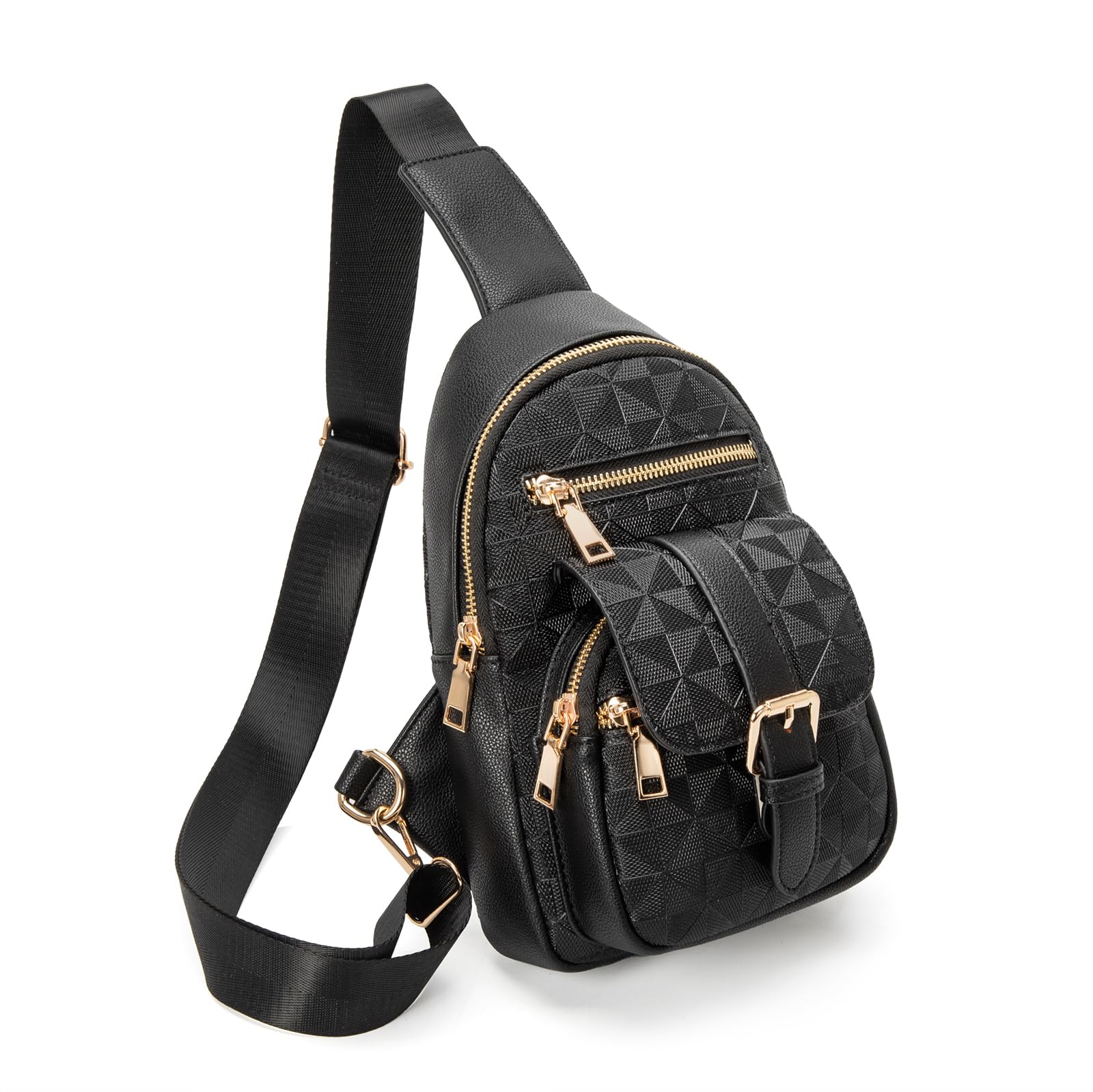 Riñonera Bandolera Moda Relajada para Mujer 9831-G-YH Negro con Diseño a Cuadros