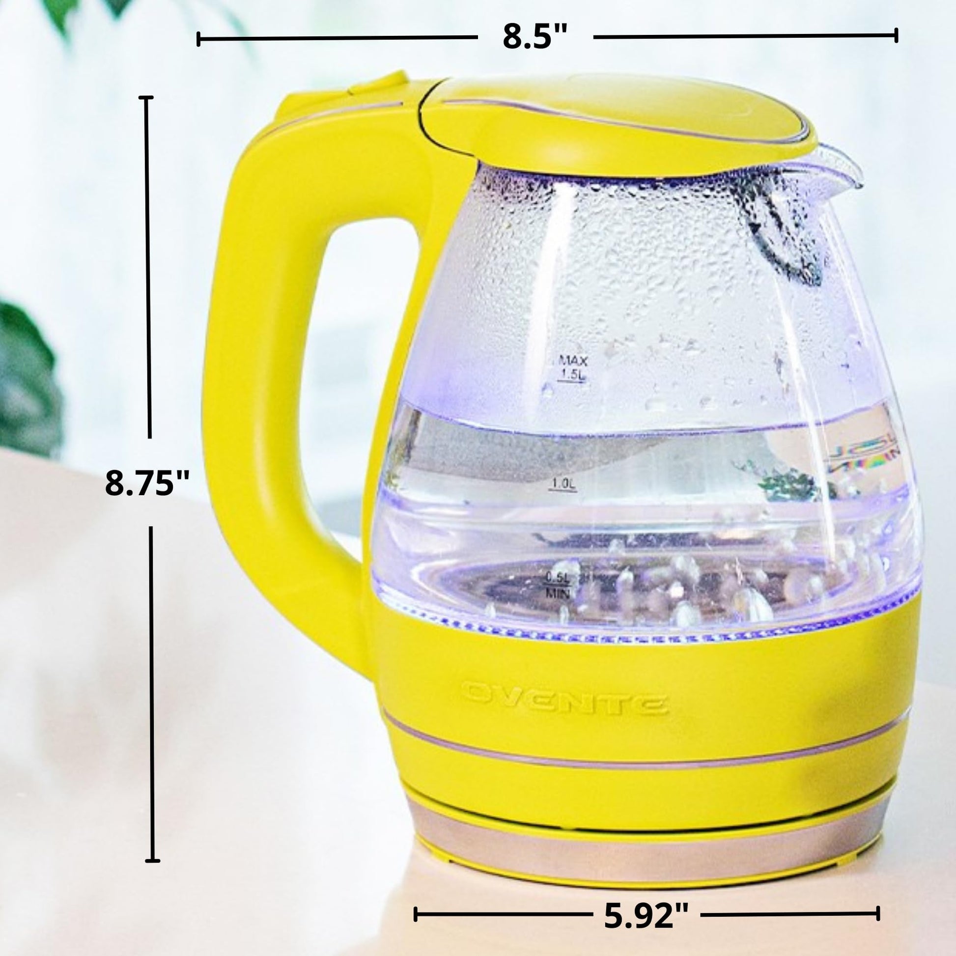 Hervidor de Agua Eléctrico Ovente Verde de Vidrio 1.5 Litros Libre de BPA