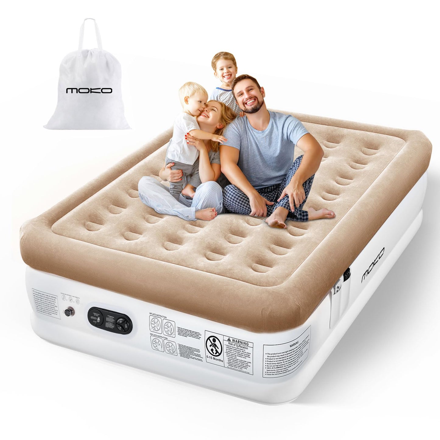 Colchón de Aire Queen con Bomba integrada, colchón Inflable de Lujo de 18 Pulgadas, colchón de soplado rápido de 3 Minutos con Doble cámara, Parte Superior cómoda, Cama de Aire Aterciopelada para el