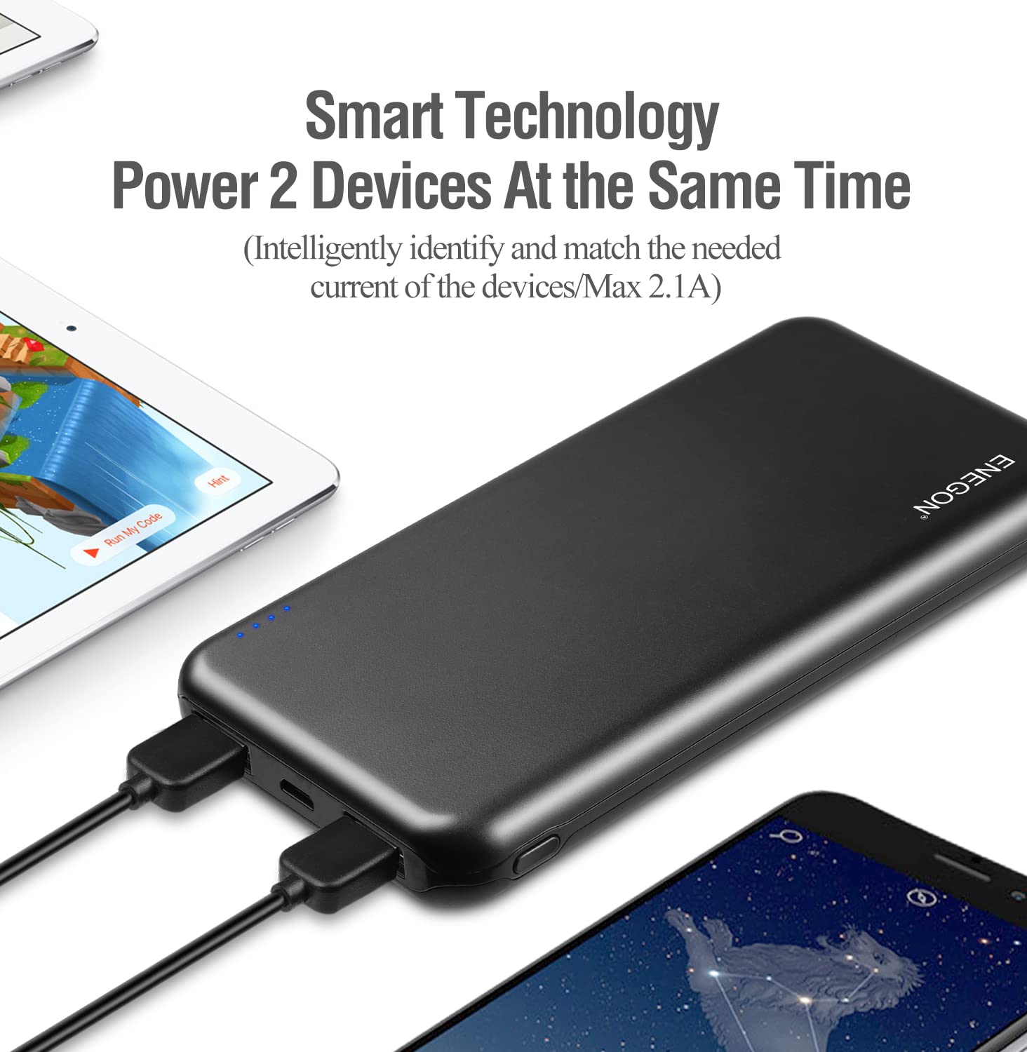 Batería Portátil ENEGON 10000mAh Negro Carga Rápida Paquete de 2
