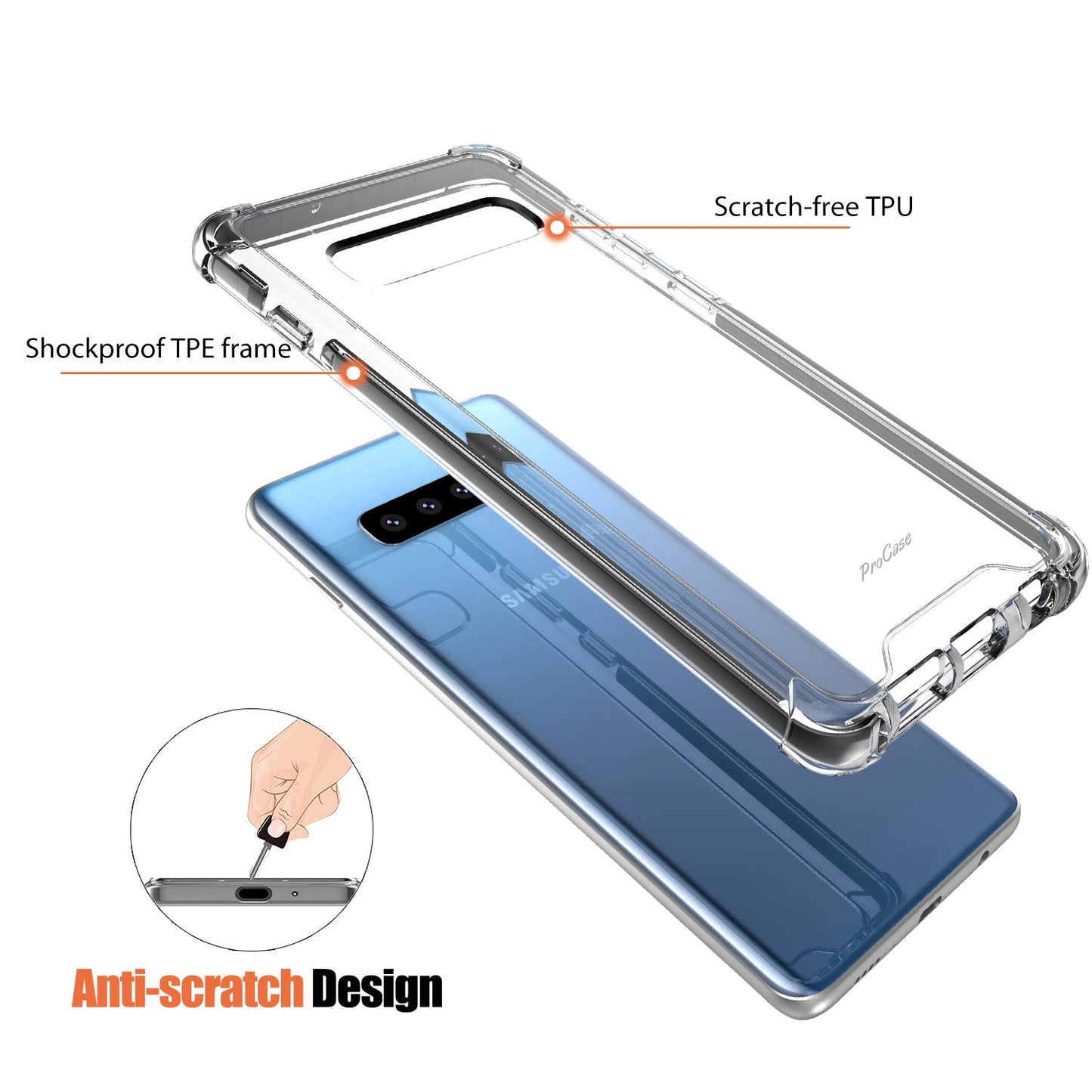 Funda ProCase Transparente Compatible con Galaxy S10 Negra Antichoque 2019