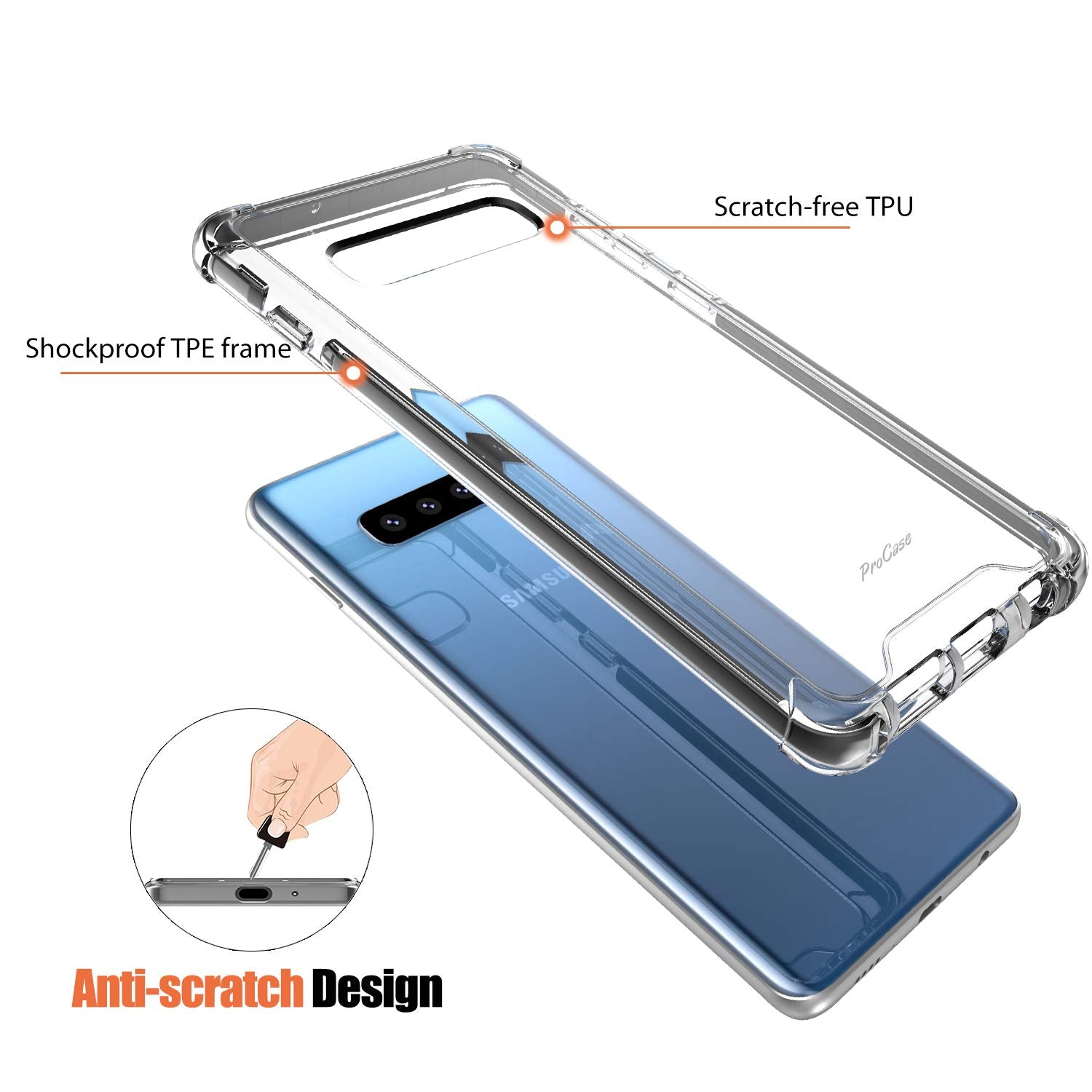 Funda ProCase Transparente Compatible con Galaxy S10 Negra Antichoque 2019