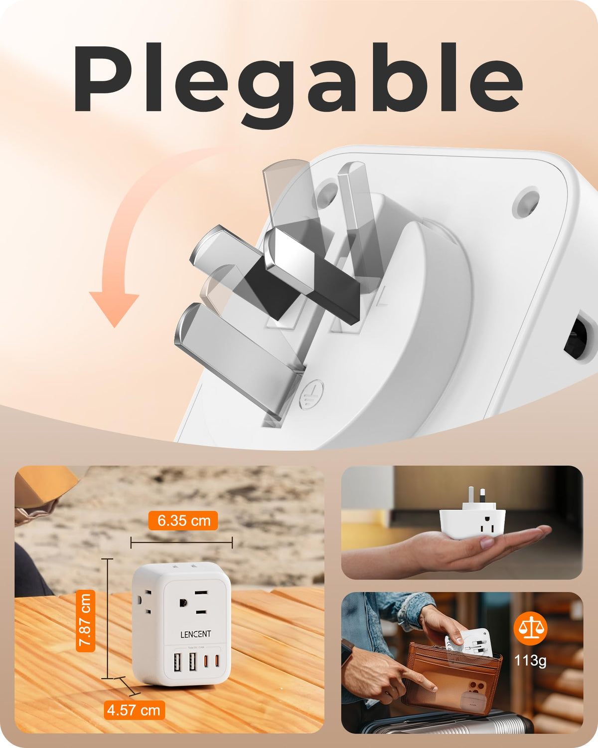 Adaptador de Enchufe Tipo I LENCENT Australia Plegable Argentina