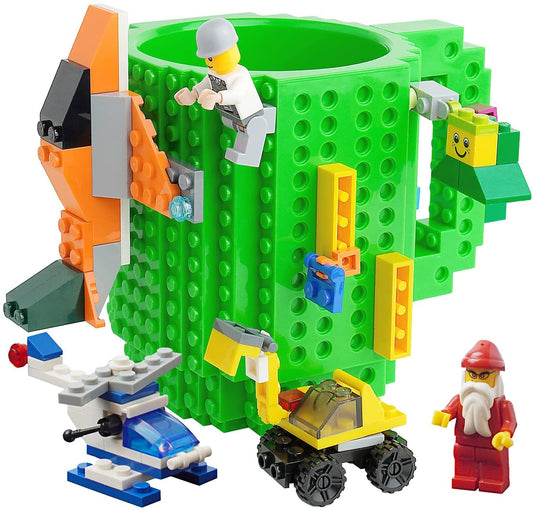 John & John Taza armable de diseño Divertido para Ladrillos, Incluye un muñeco y 2 Sets de Bloques de construcción para Jugar (10 Colores) - Verde