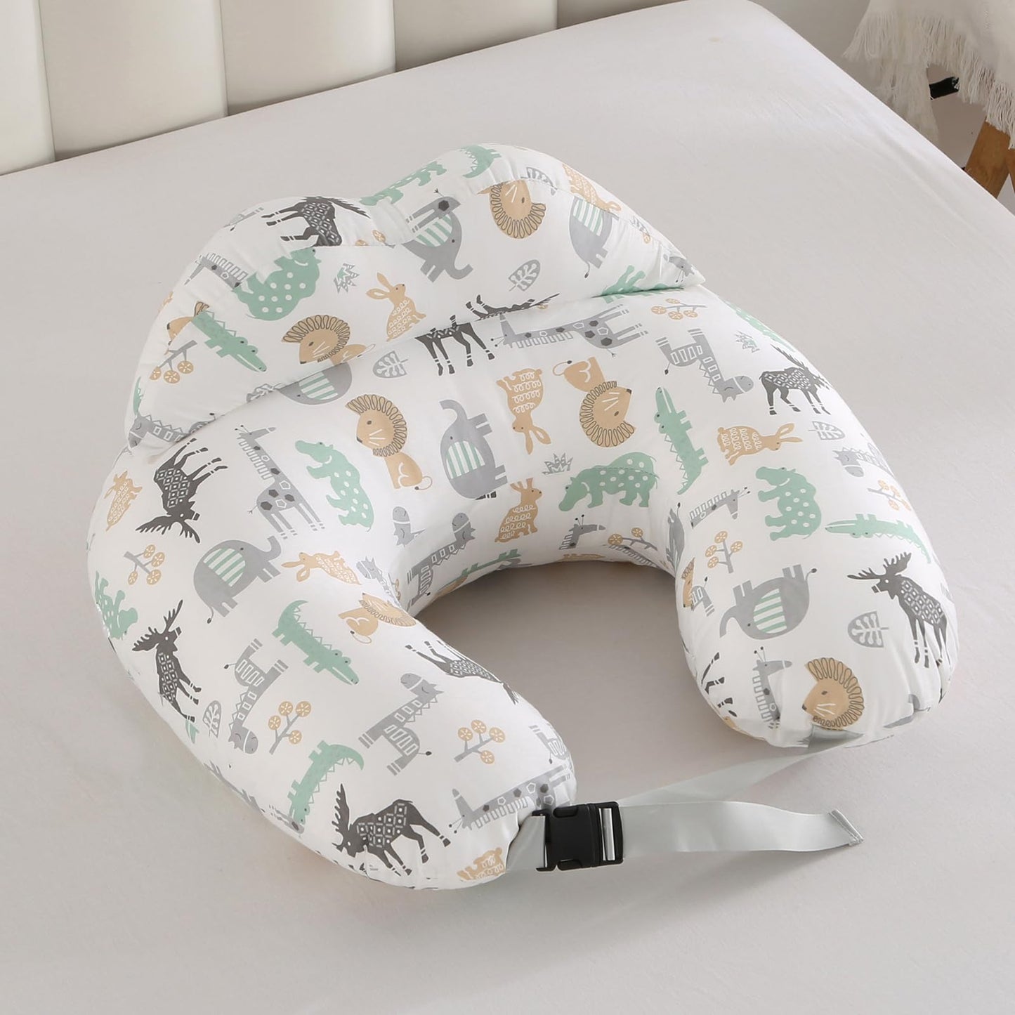 BABYLIAN Almohada de lactancia para lactancia, almohadas ergonómicas de alimentación del bebé con funda extraíble de algodón lavable, correa de cintura ajustable, talla grande, más apoyo para mamá y