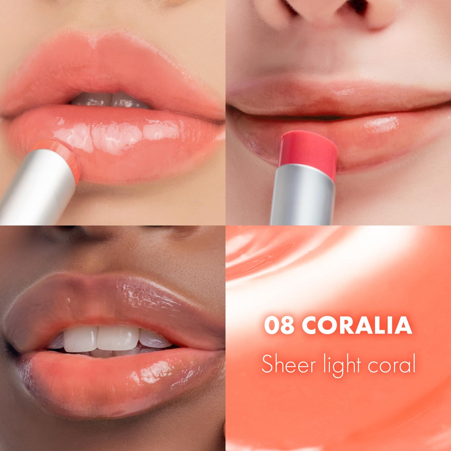 rom&nd GLASTING MELTING BALM 08 CORALIA - Hydrating Lip Gloss Balm for Juicy, Plump, & Vivid Coral Shine